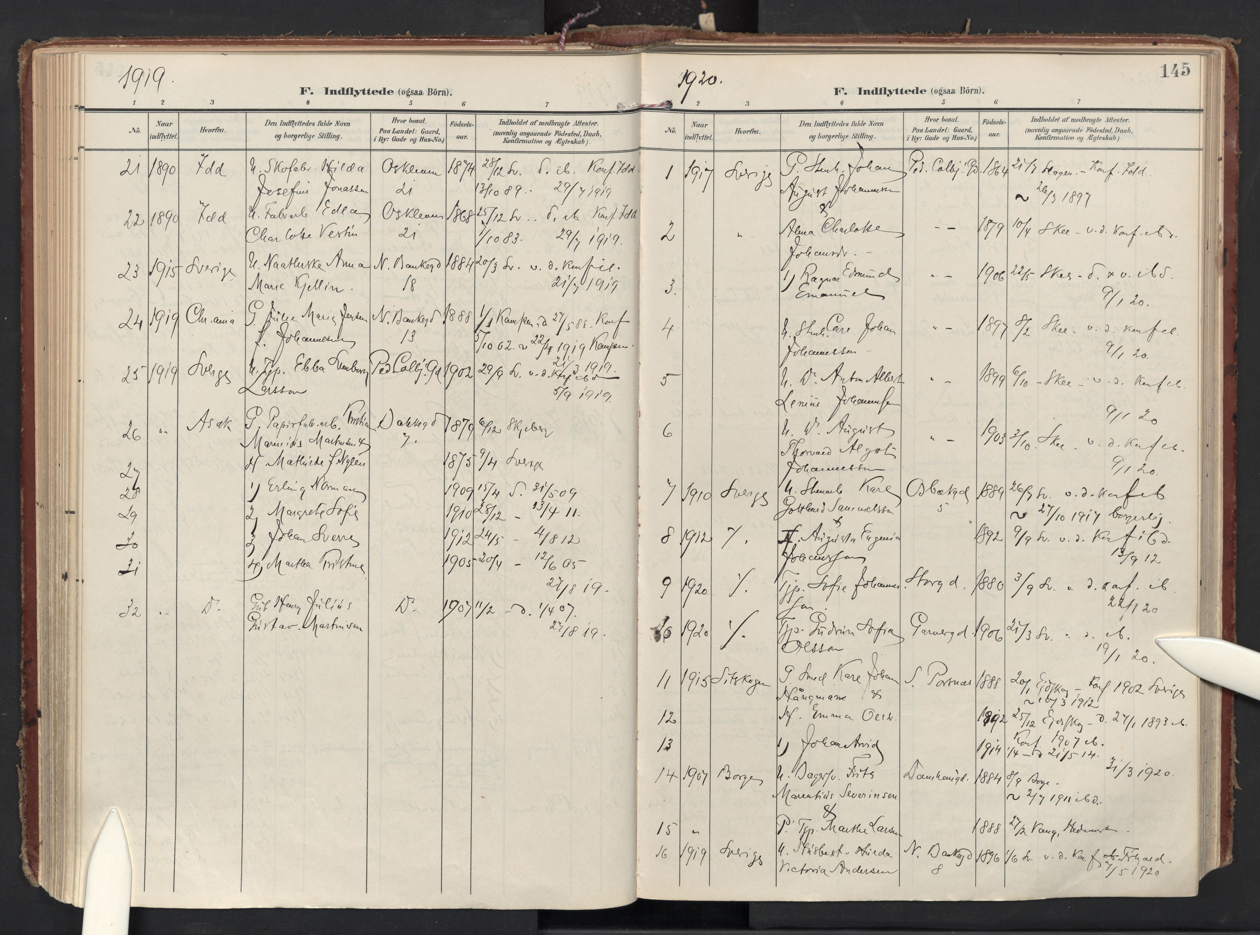 Halden prestekontor Kirkebøker, AV/SAO-A-10909/F/Fa/L0016: Ministerialbok nr. I 16, 1907-1925, s. 145