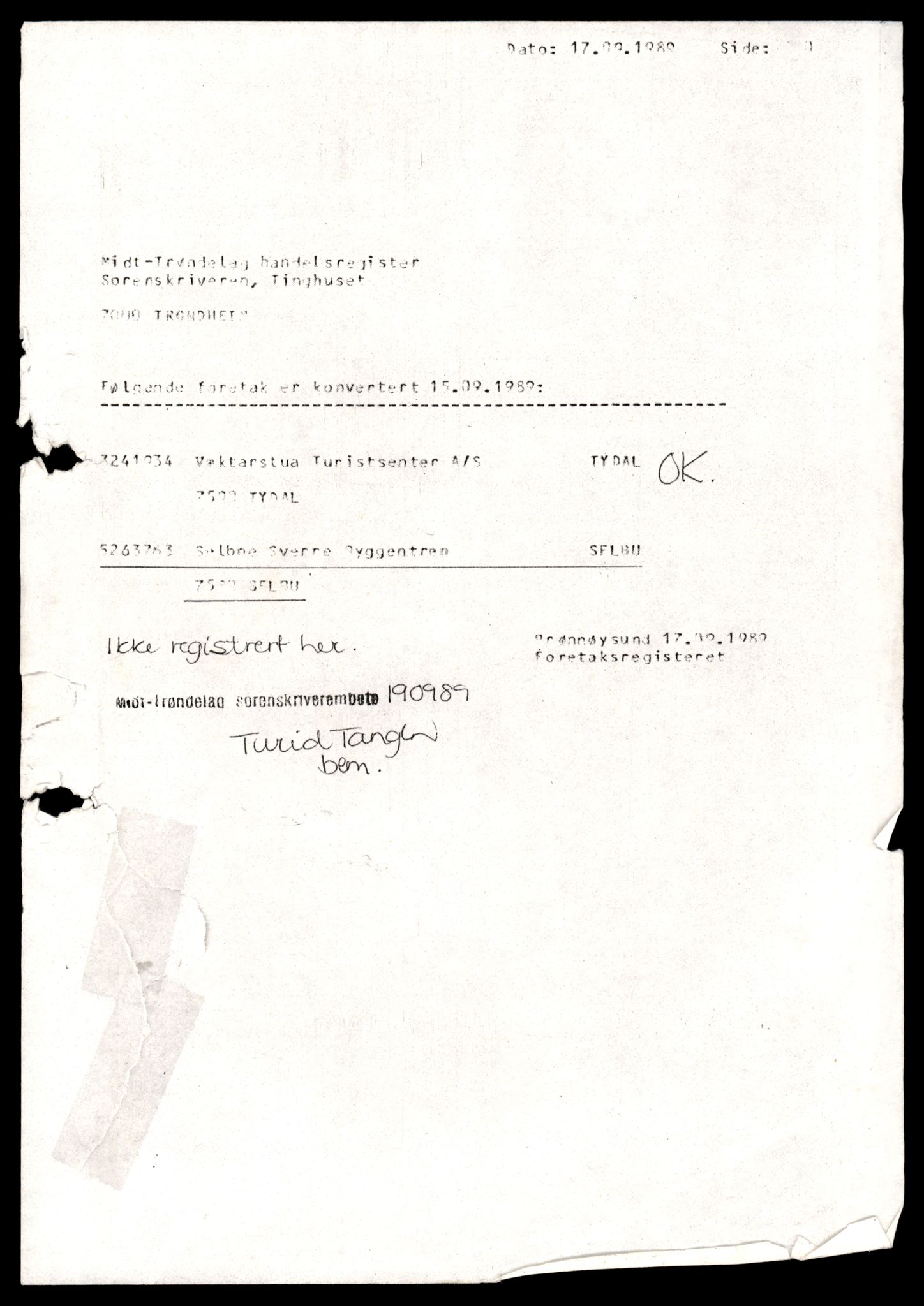 Midt-Trøndelag sorenskriveri, SAT/A-0016/2/J/Jd/Jdb/L0001: Bilag, diverse foretak, A-Å, 1944-1990, s. 1