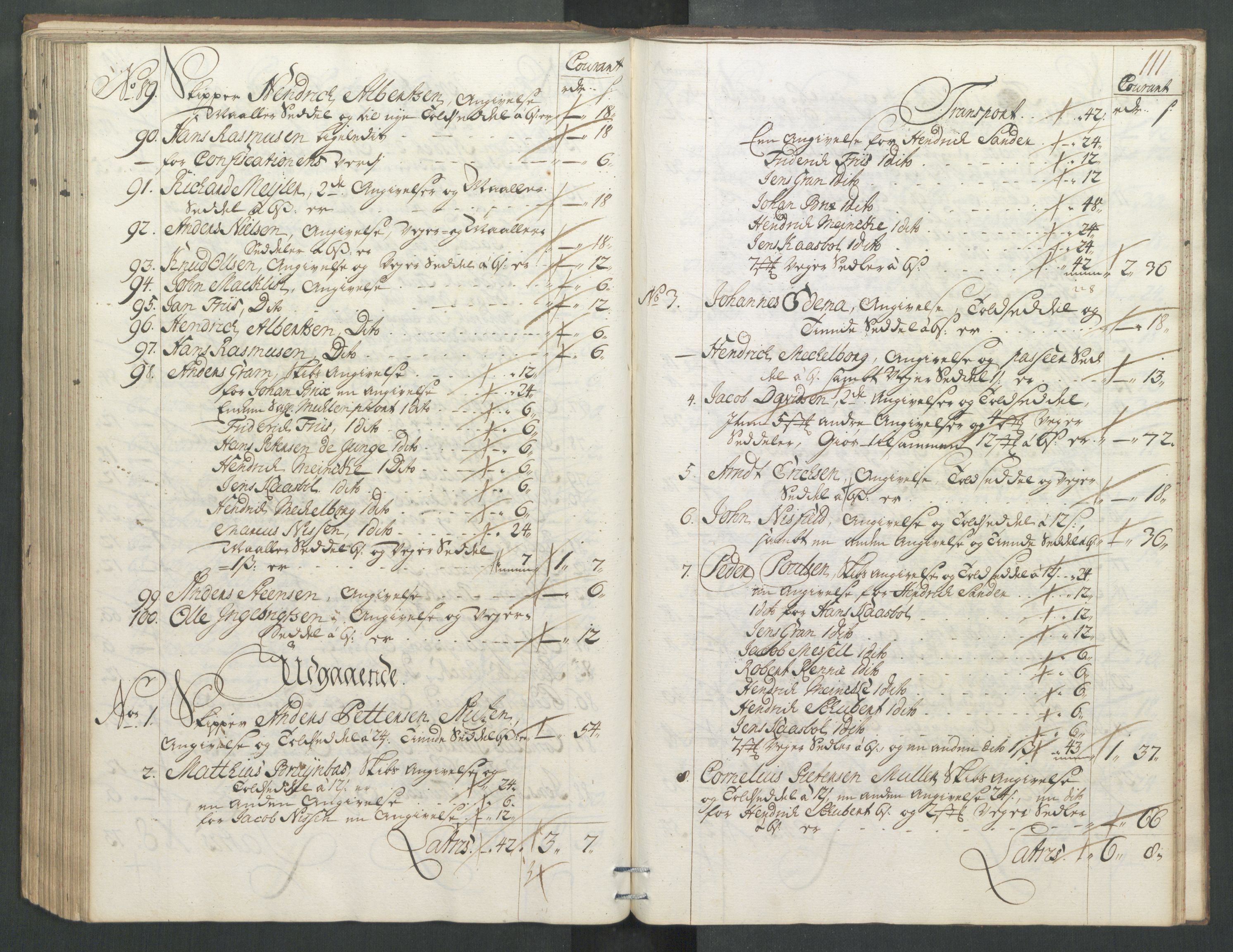Generaltollkammeret, tollregnskaper, AV/RA-EA-5490/R32/L0004/0001: Tollregnskaper Kristiansund / Hovedtollbok, 1731, s. 110b-111a
