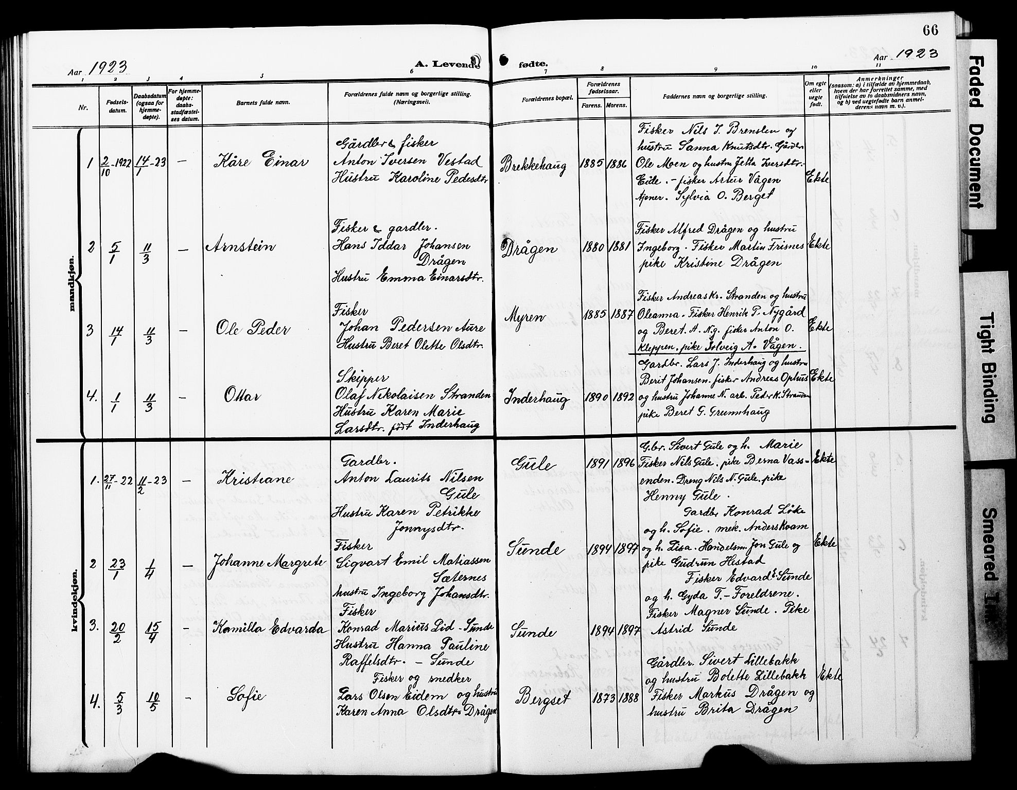 Ministerialprotokoller, klokkerbøker og fødselsregistre - Møre og Romsdal, SAT/A-1454/566/L0774: Klokkerbok nr. 566C03, 1910-1929, s. 66