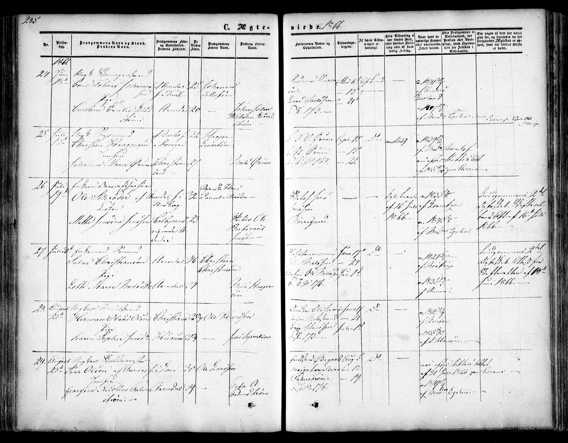 Arendal sokneprestkontor, Trefoldighet, AV/SAK-1111-0040/F/Fa/L0006: Ministerialbok nr. A 6, 1855-1868, s. 285