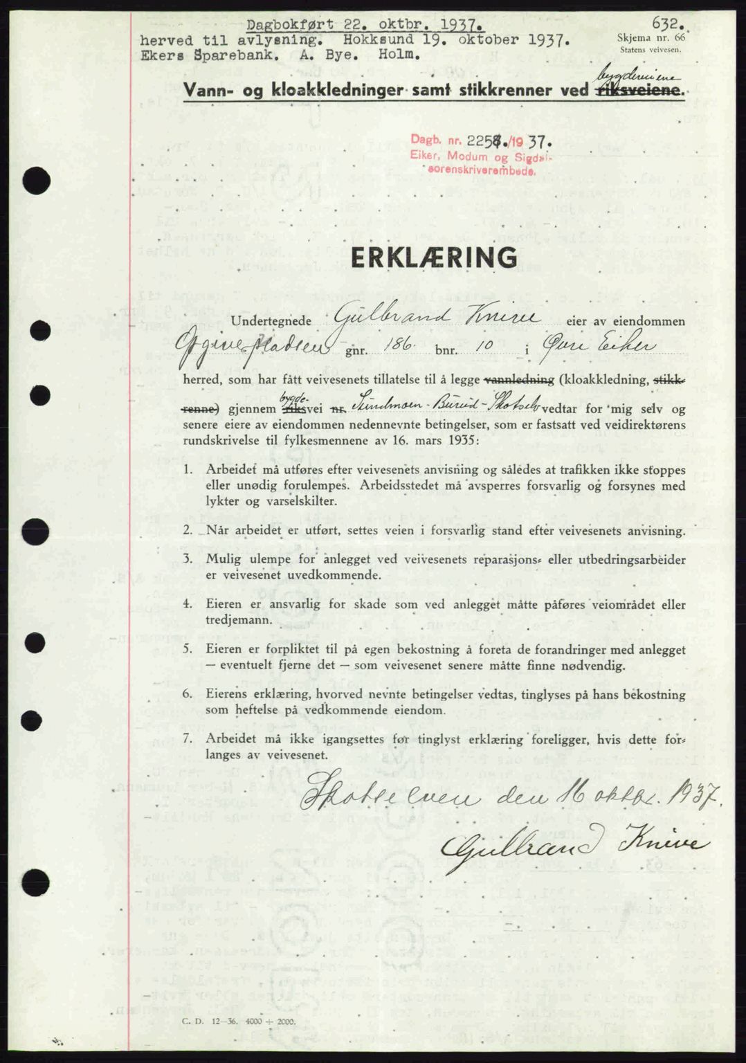 Eiker, Modum og Sigdal sorenskriveri, SAKO/A-123/G/Ga/Gab/L0036: Pantebok nr. A6, 1937-1937, Dagboknr: 2258/1937