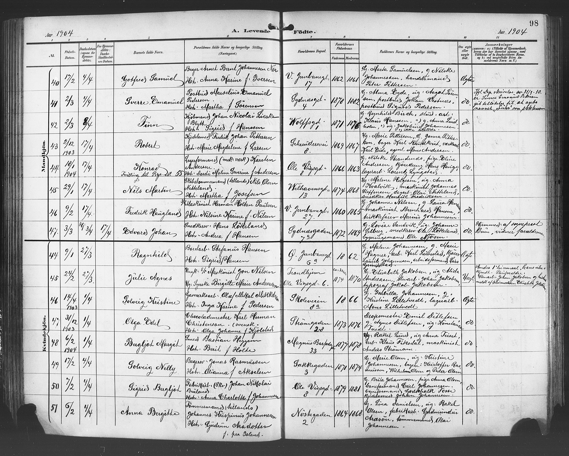 Johanneskirken sokneprestembete, AV/SAB-A-76001/H/Hab: Klokkerbok nr. A 2, 1900-1912, s. 98