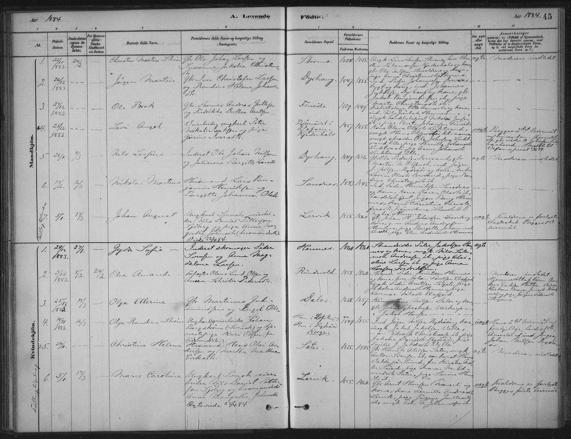 Ministerialprotokoller, klokkerbøker og fødselsregistre - Nordland, SAT/A-1459/825/L0361: Ministerialbok nr. 825A15, 1878-1893, s. 45