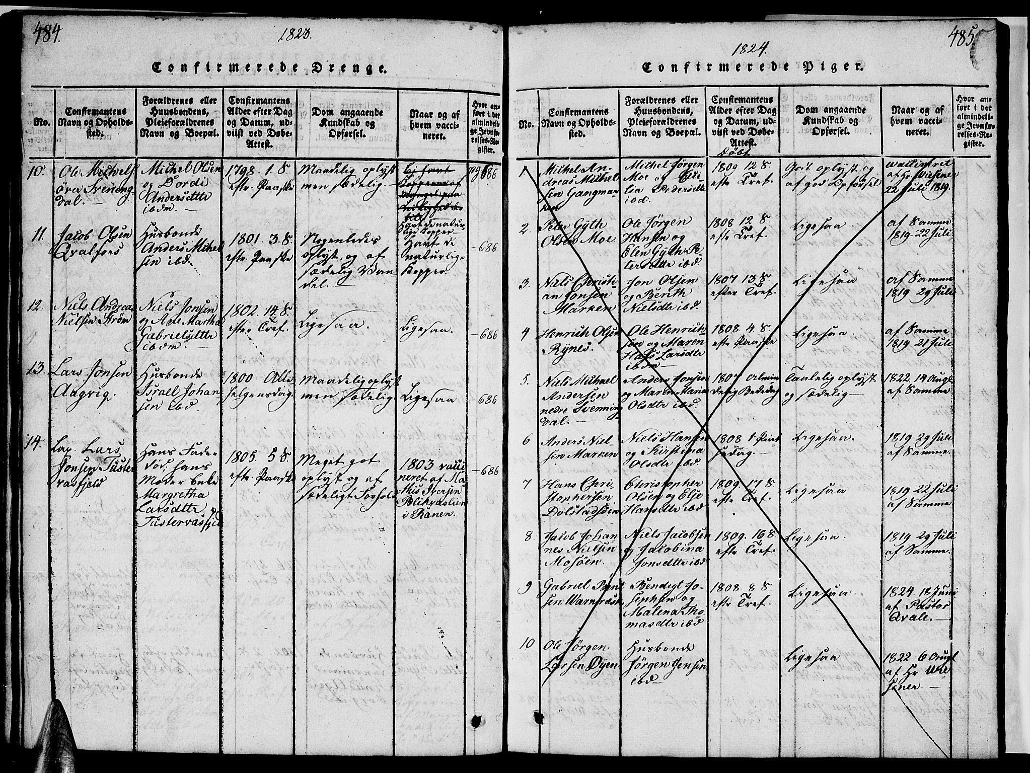 Ministerialprotokoller, klokkerbøker og fødselsregistre - Nordland, AV/SAT-A-1459/820/L0299: Klokkerbok nr. 820C01, 1820-1825, s. 484-485