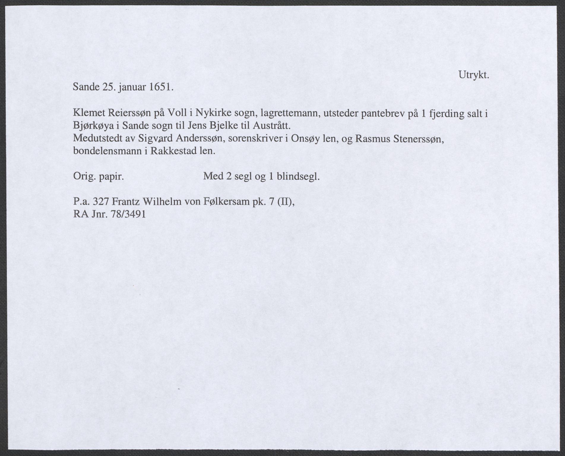 Riksarkivets diplomsamling, RA/EA-5965/F12/L0005: Pk. 7 (II), 1613-1721, s. 41