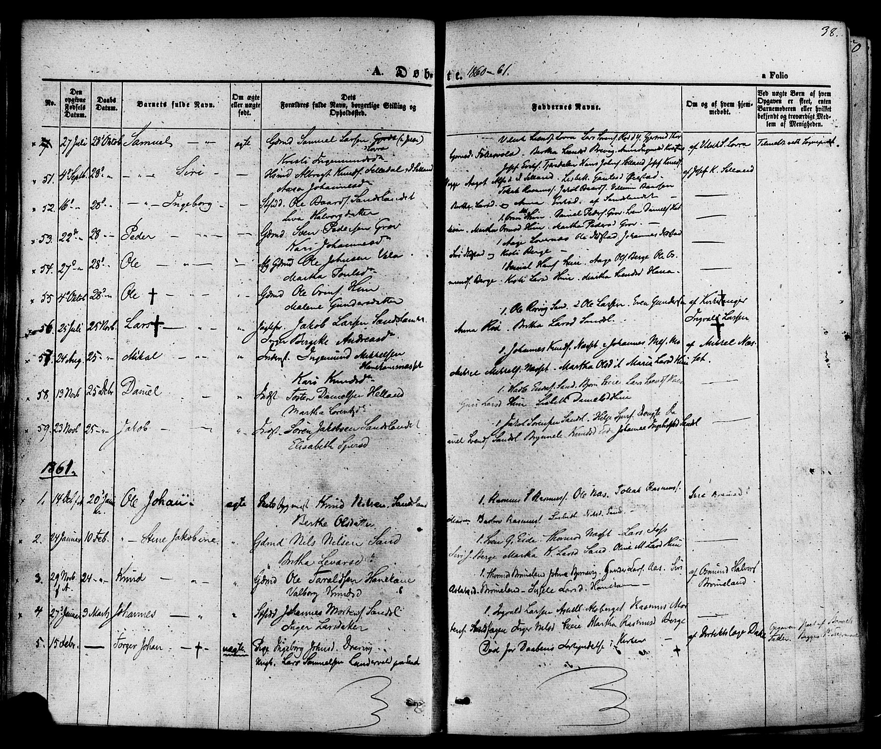 Sand sokneprestkontor, AV/SAST-A-101848/01/III/L0003: Ministerialbok nr. A 3, 1854-1879, s. 38