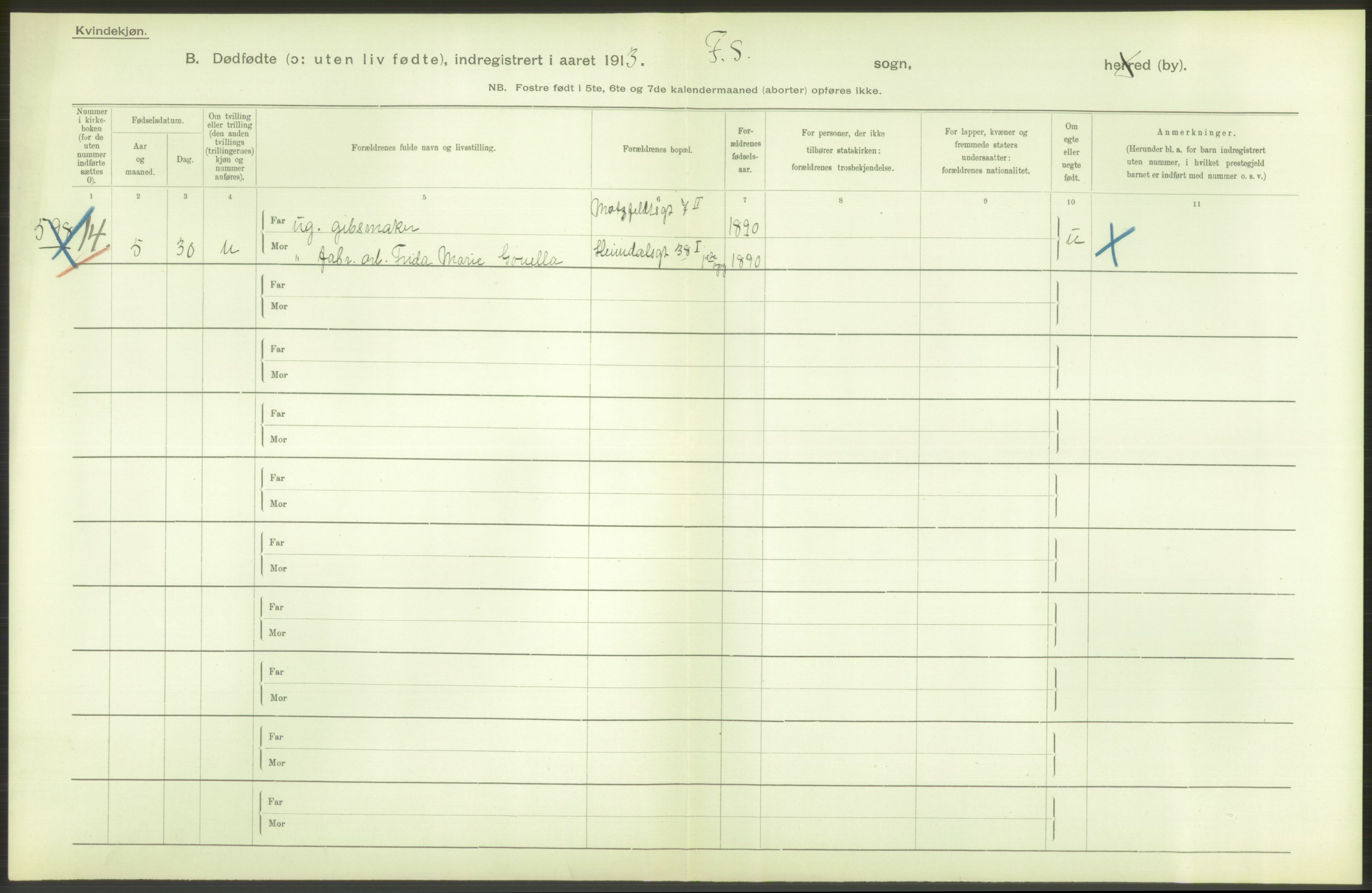 Statistisk sentralbyrå, Sosiodemografiske emner, Befolkning, AV/RA-S-2228/D/Df/Dfb/Dfbc/L0010: Kristiania: Døde, dødfødte., 1913, s. 50