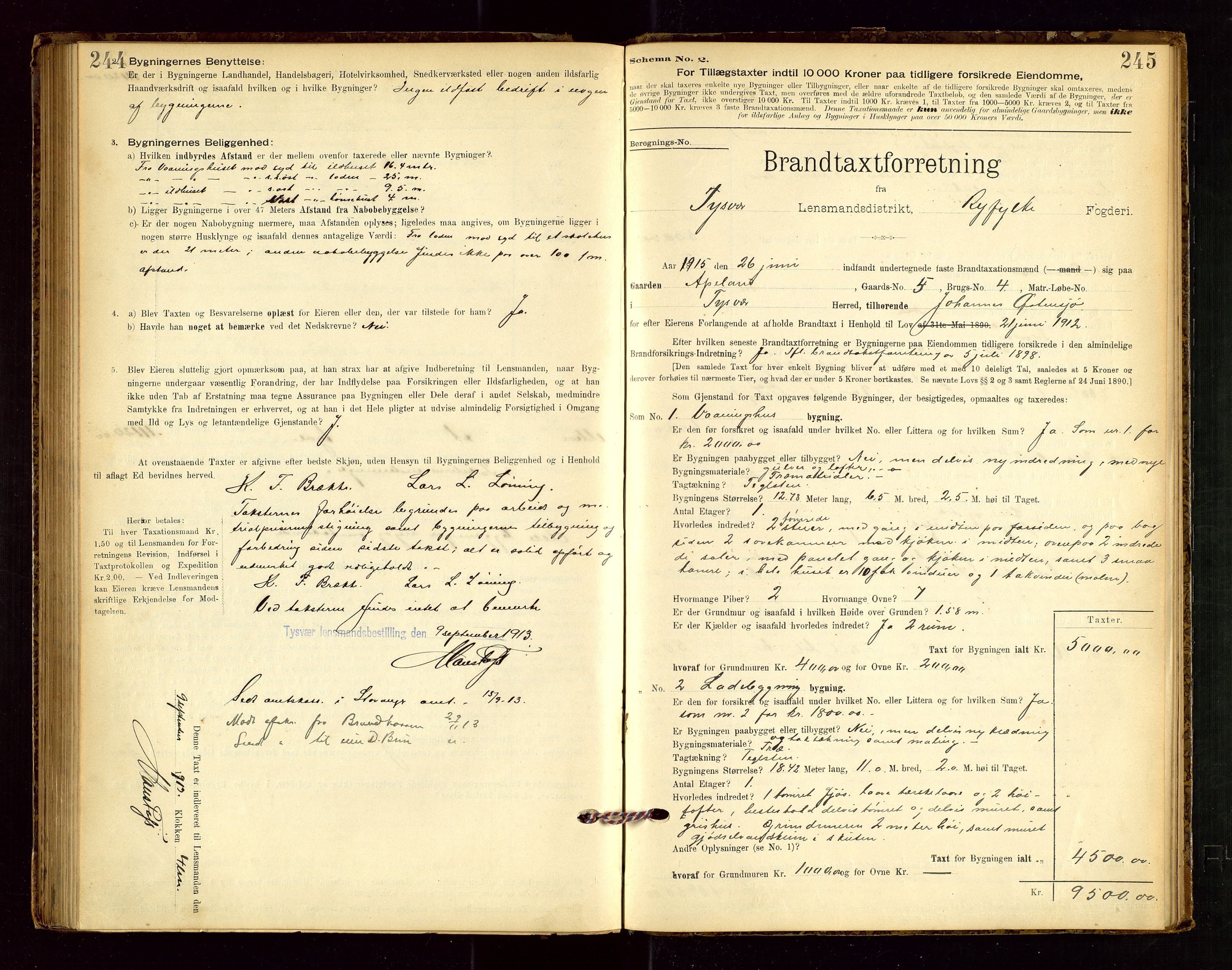 Tysvær lensmannskontor, AV/SAST-A-100192/Gob/L0001: "Brandtaxationsprotokol for Tysvær Lensmandsdistrikt Ryfylke Fogderi", 1894-1916, s. 244-245