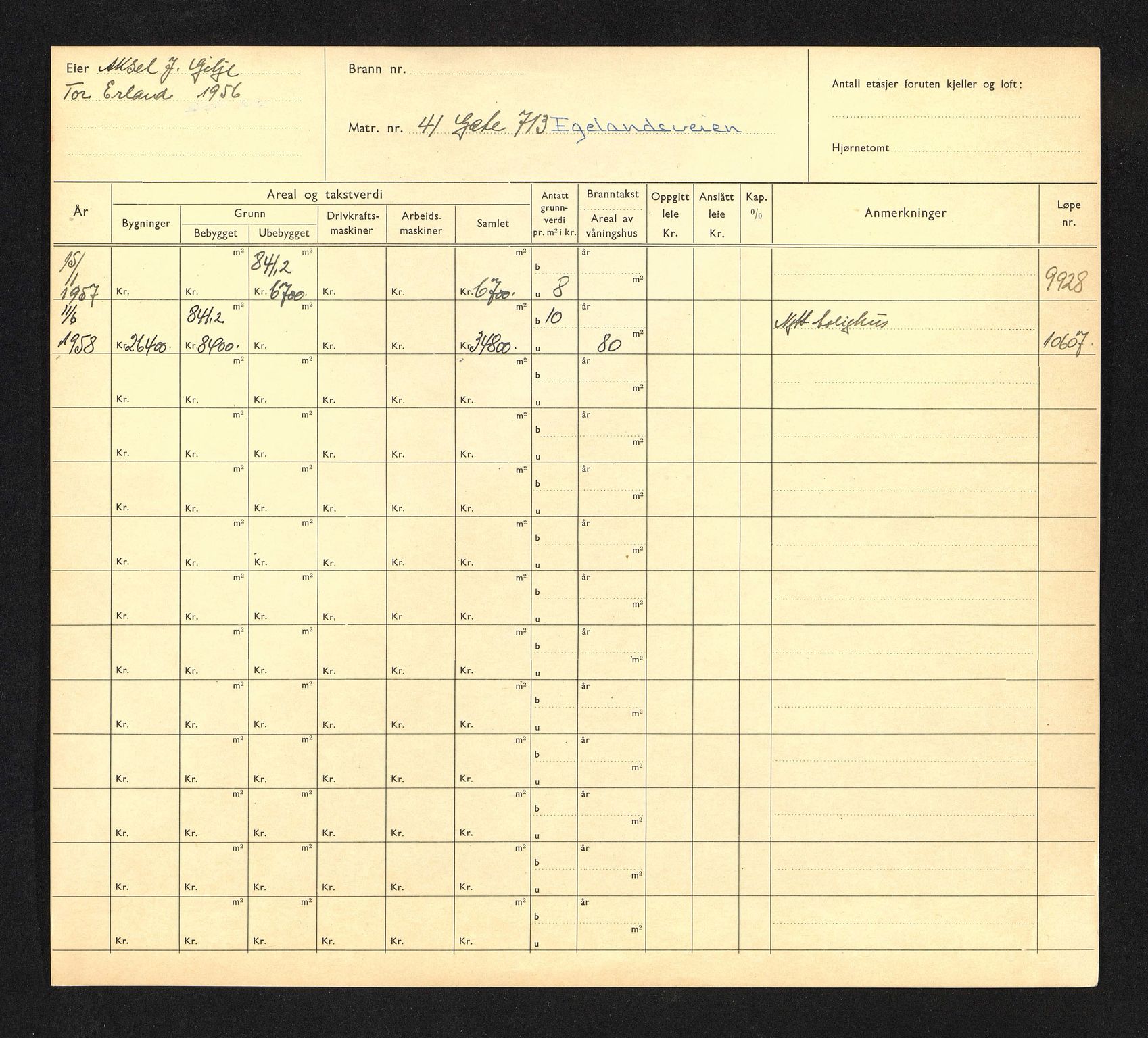 Stavanger kommune. Skattetakstvesenet, BYST/A-0440/F/Fa/Faa/L0010/0007: Skattetakstkort / Egelandsveien 41 - Egersundsgata 22