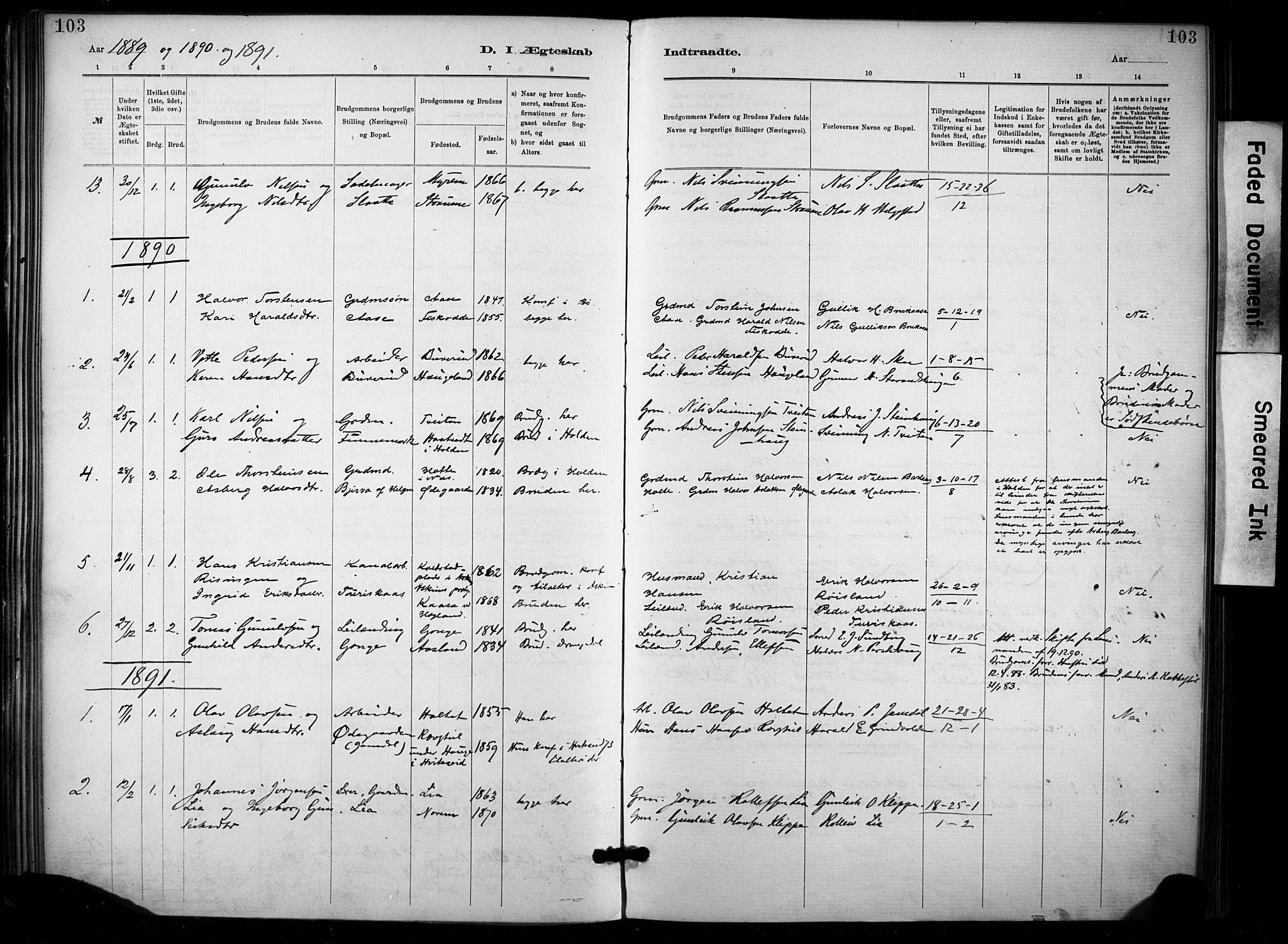 Lunde kirkebøker, AV/SAKO-A-282/F/Fa/L0002: Ministerialbok nr. I 2, 1884-1892, s. 103
