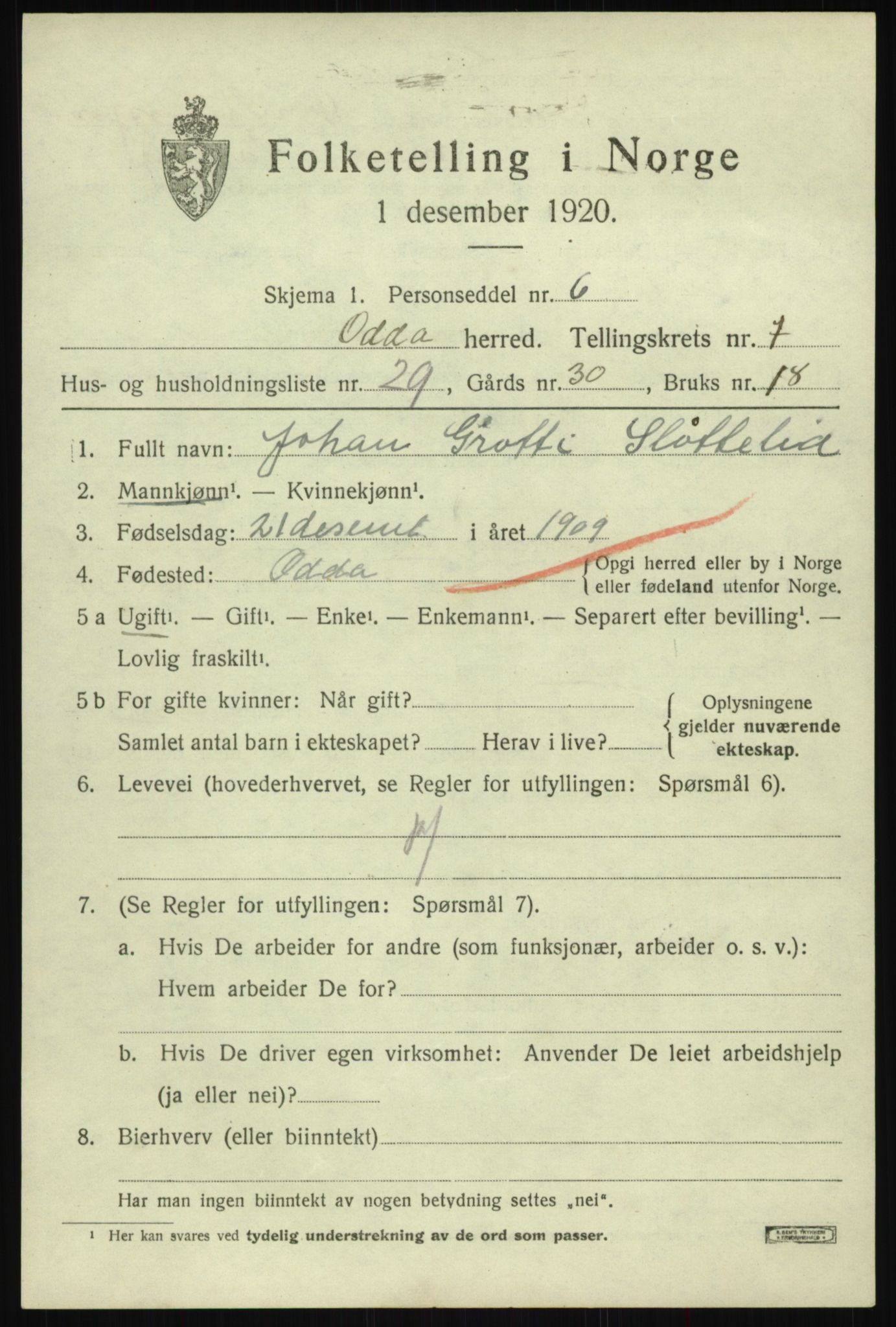 SAB, Folketelling 1920 for 1228 Odda herred, 1920, s. 5555