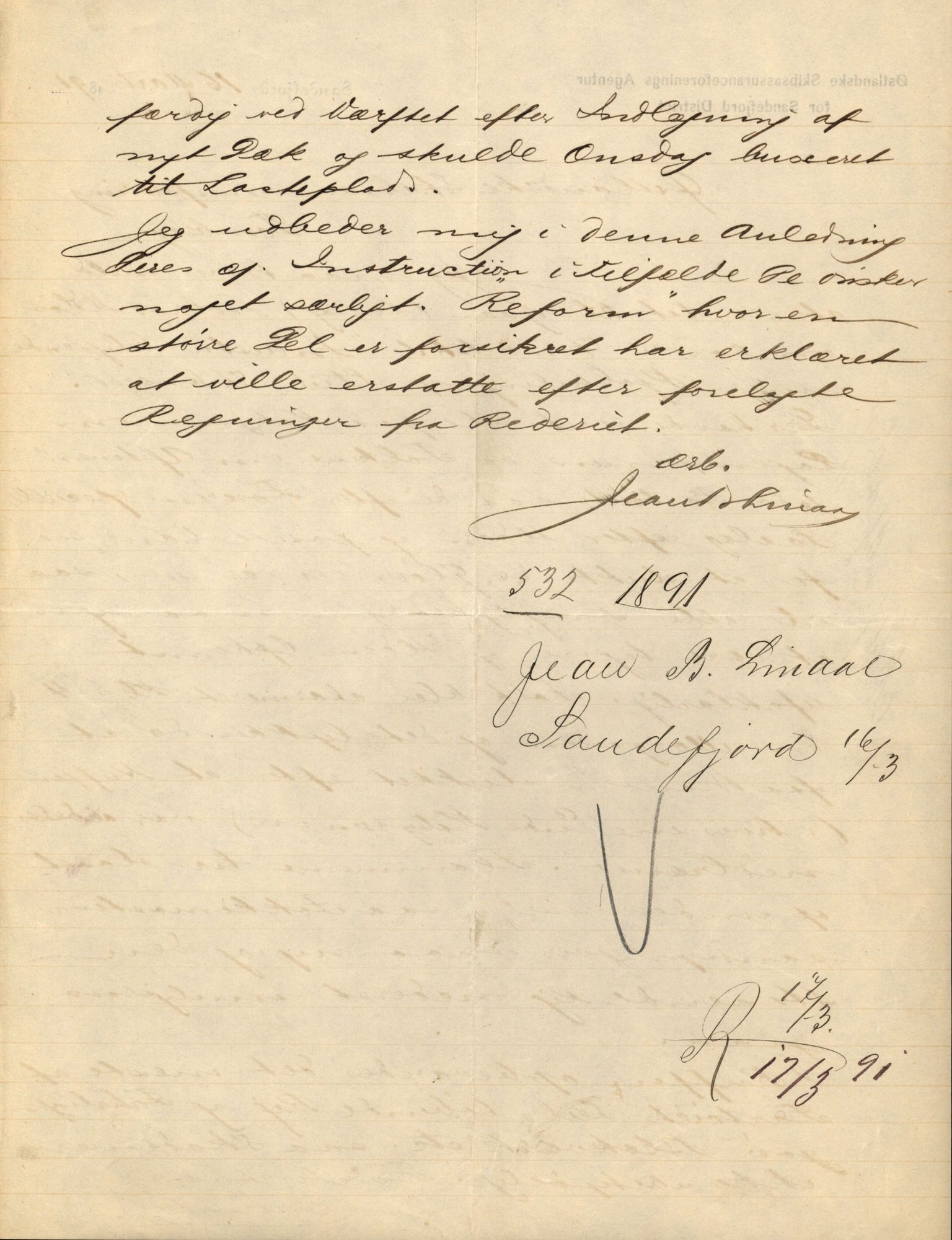 Pa 63 - Østlandske skibsassuranceforening, VEMU/A-1079/G/Ga/L0027/0012: Havaridokumenter / Hans Nielsen Hauge, Verena, Guldfaxe, India, Industri, 1891, s. 27