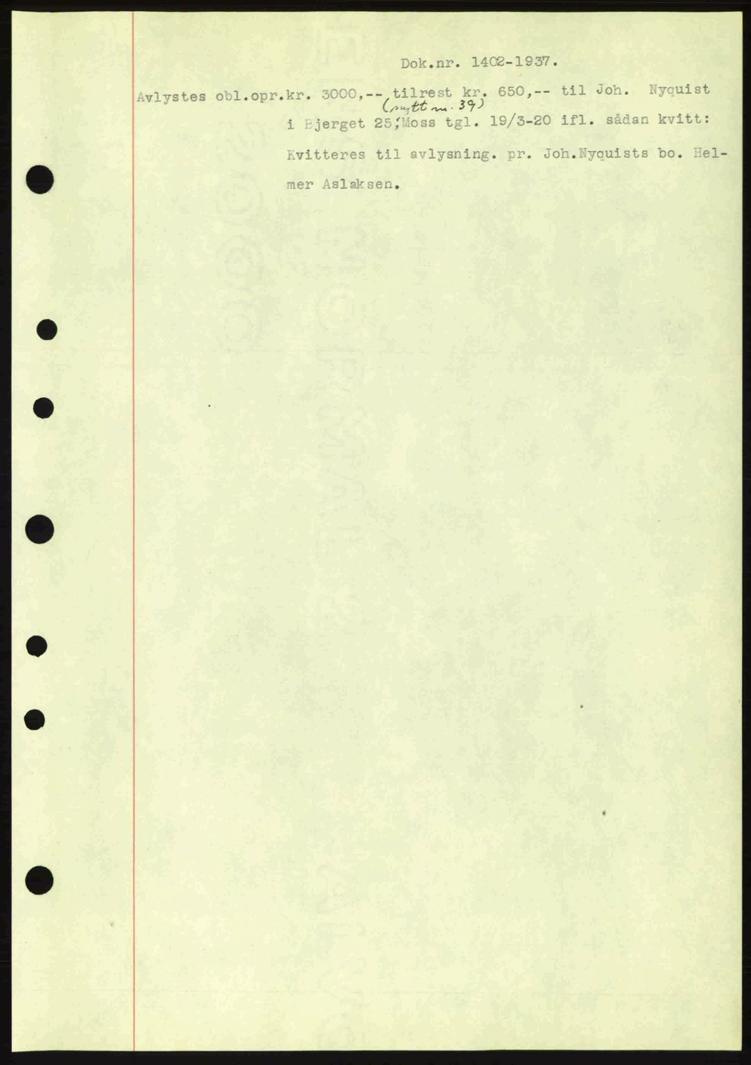 Moss sorenskriveri, SAO/A-10168: Pantebok nr. B4, 1937-1938, Dagboknr: 1402/1937