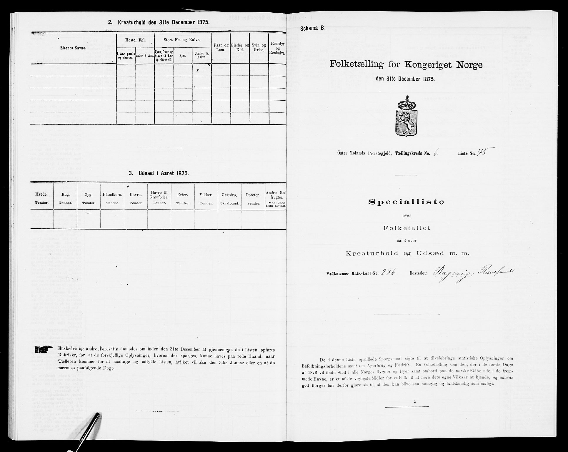 SAK, Folketelling 1875 for 0918P Austre Moland prestegjeld, 1875, s. 2119