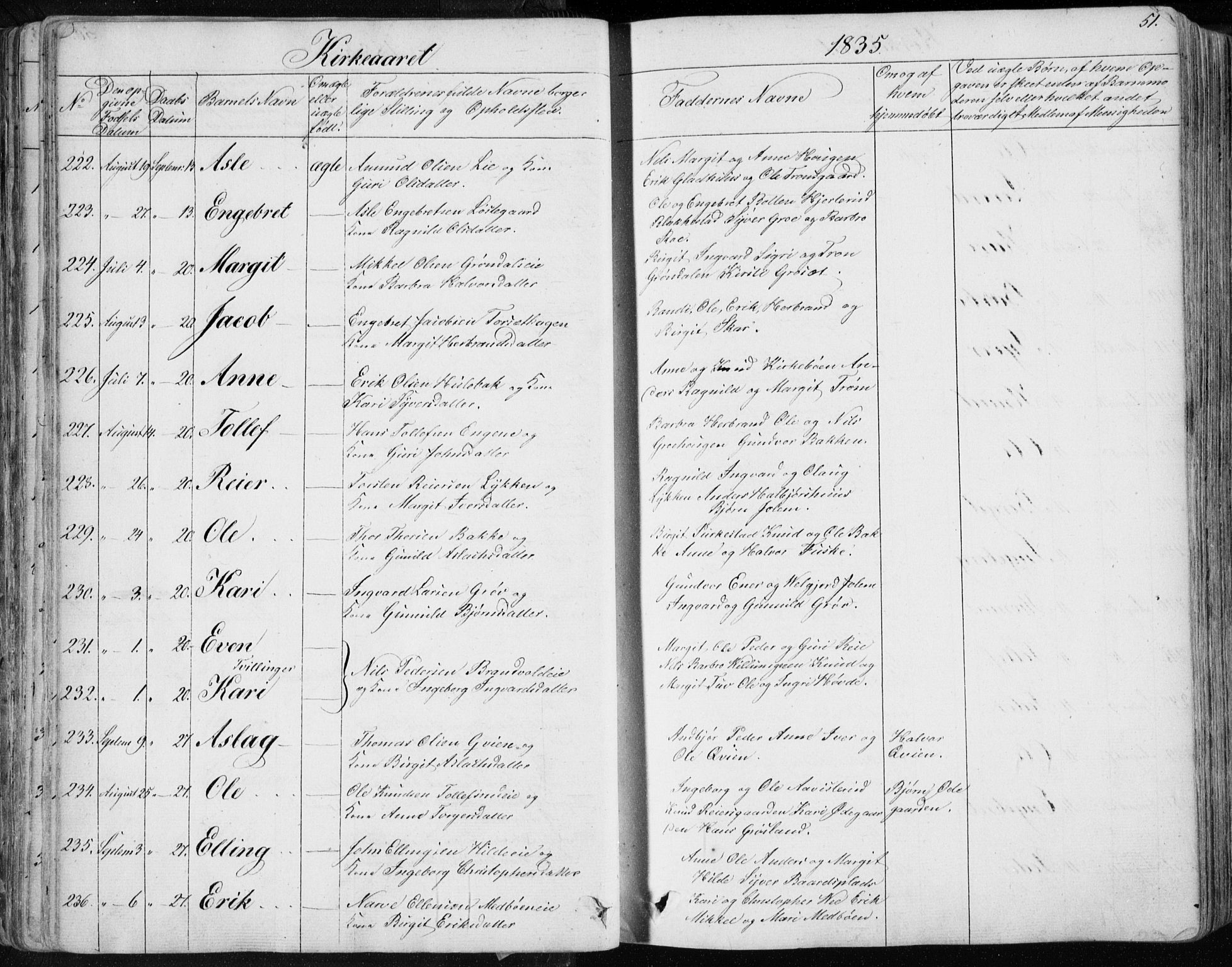 Nes kirkebøker, AV/SAKO-A-236/F/Fa/L0009: Ministerialbok nr. 9, 1834-1863, s. 51