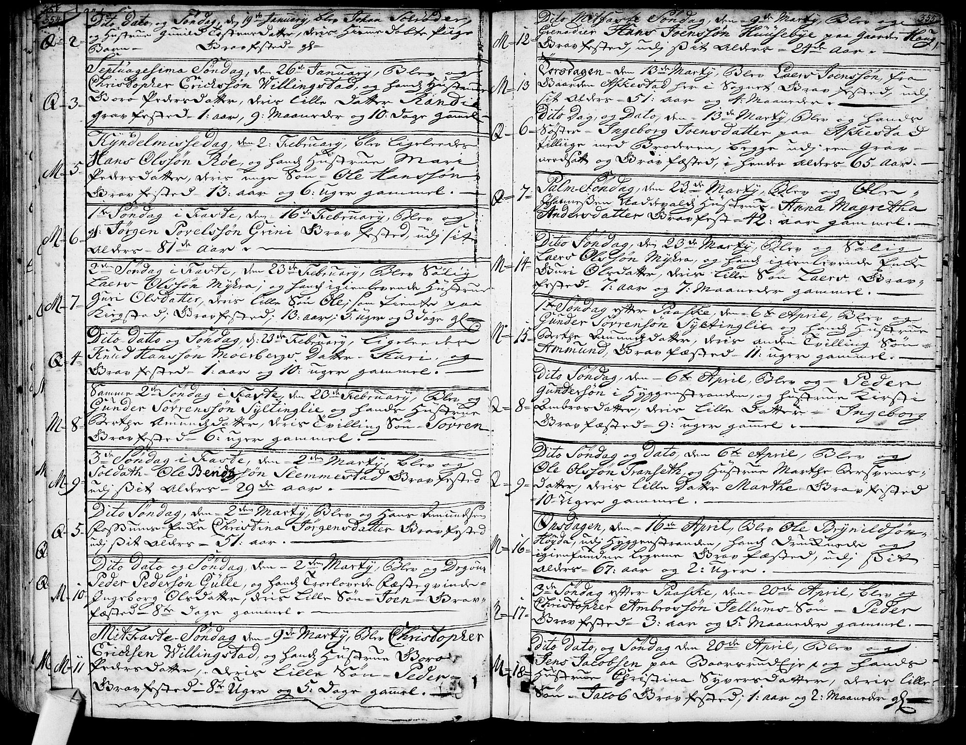 Røyken kirkebøker, AV/SAKO-A-241/G/Ga/L0001: Klokkerbok nr. 1, 1740-1768, s. 354-355