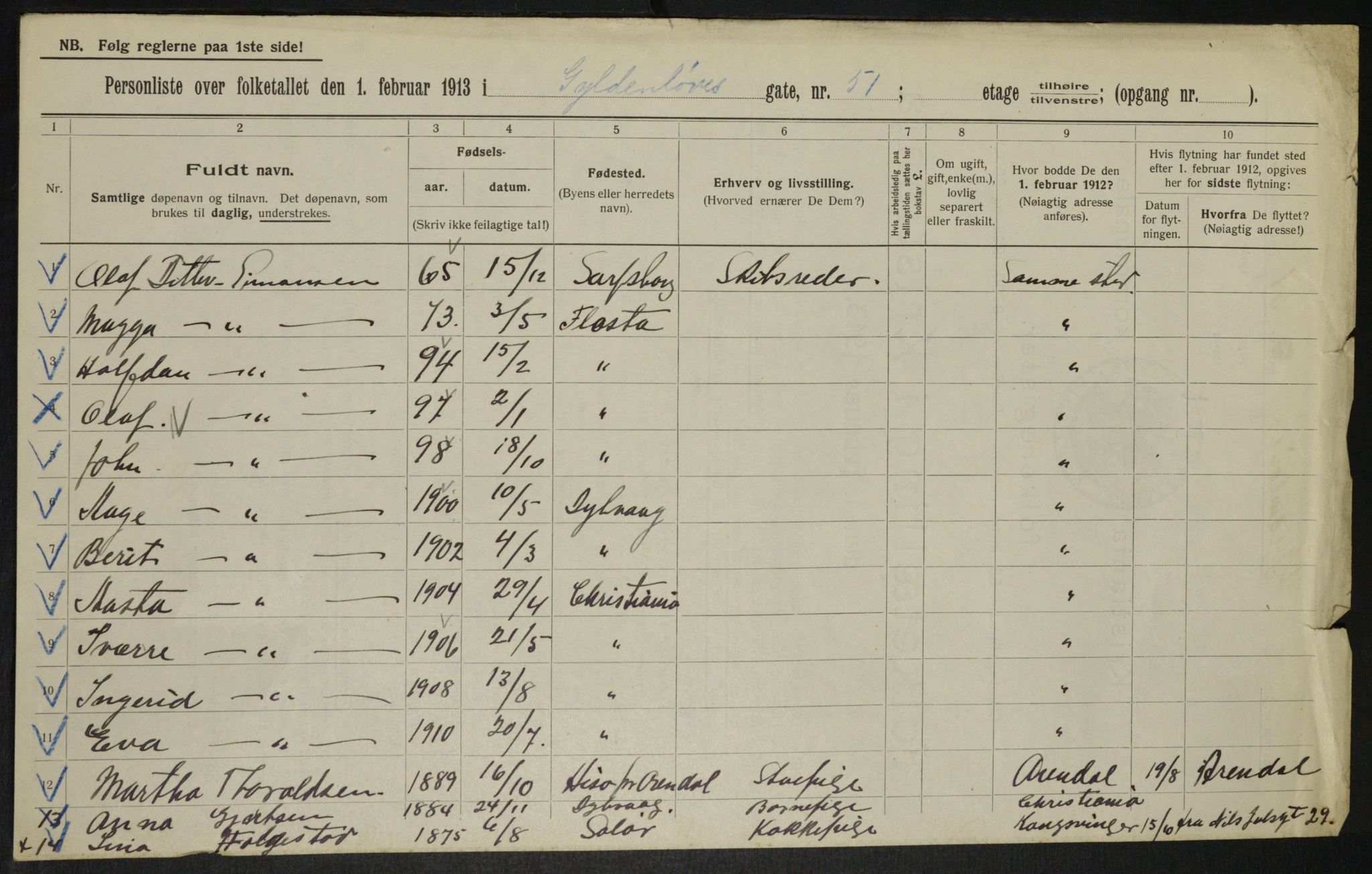 OBA, Kommunal folketelling 1.2.1913 for Kristiania, 1913, s. 32751