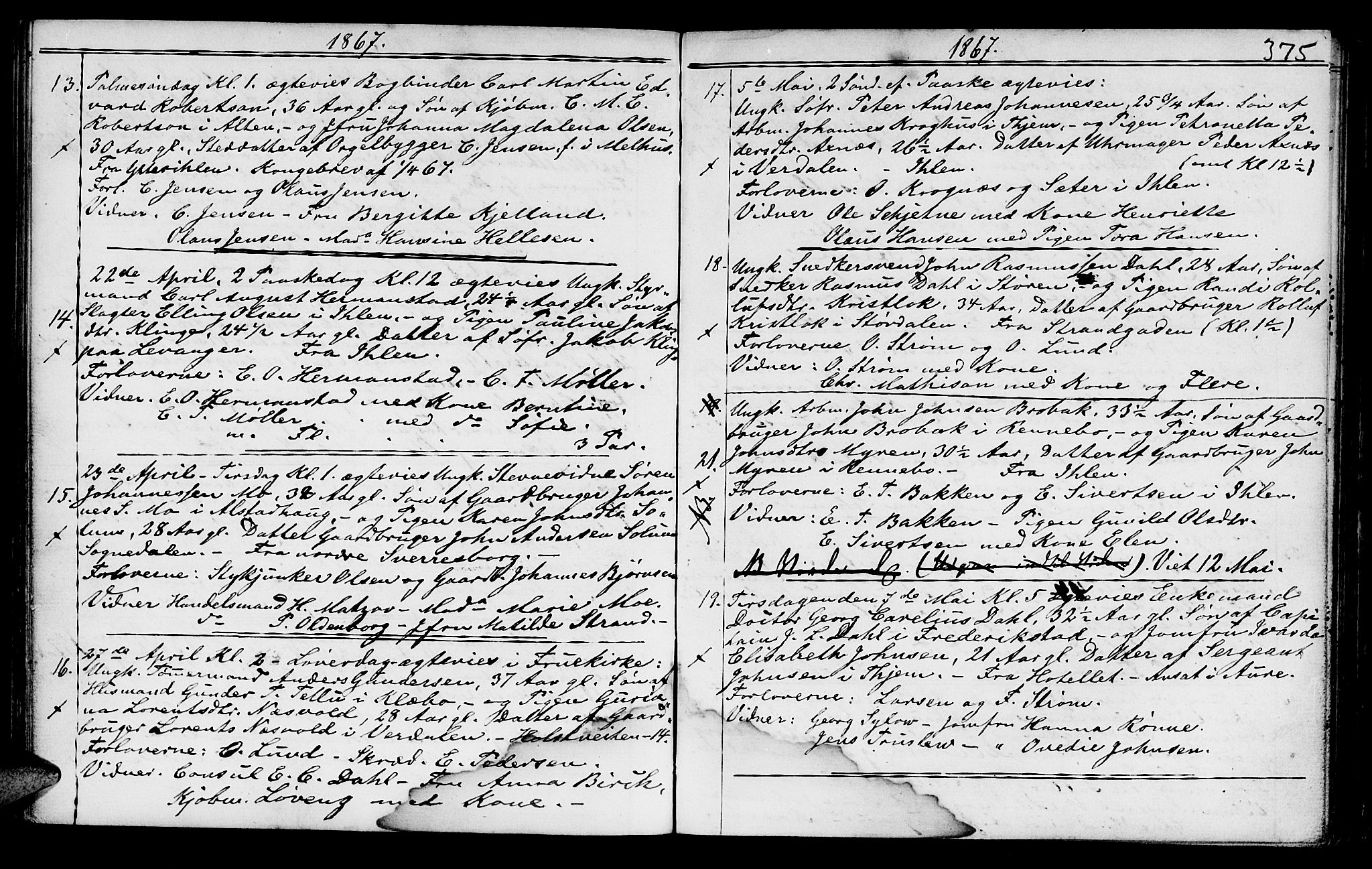 Ministerialprotokoller, klokkerbøker og fødselsregistre - Sør-Trøndelag, SAT/A-1456/602/L0140: Klokkerbok nr. 602C08, 1864-1872, s. 374-375