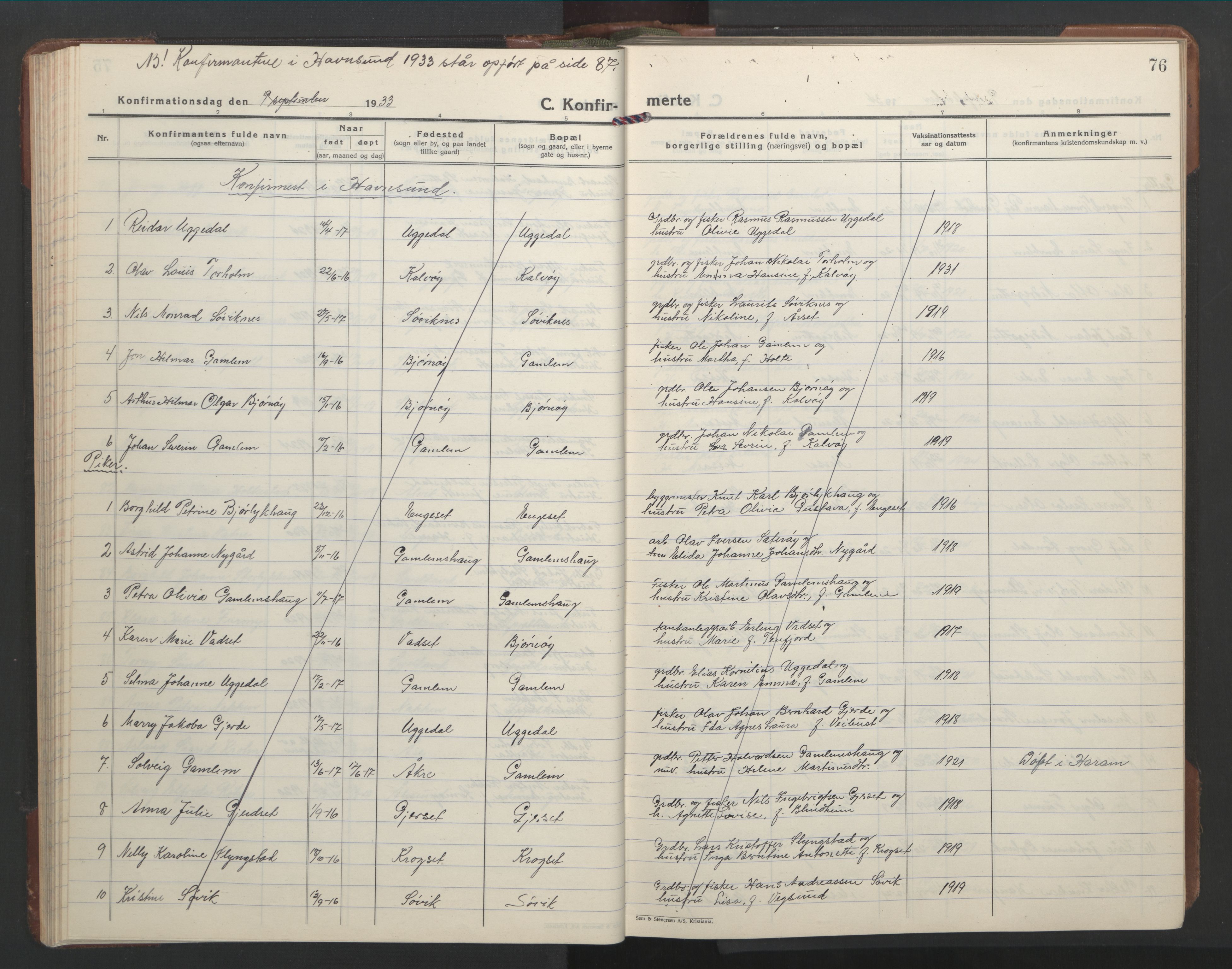 Ministerialprotokoller, klokkerbøker og fødselsregistre - Møre og Romsdal, AV/SAT-A-1454/528/L0435: Klokkerbok nr. 528C16, 1923-1957, s. 76