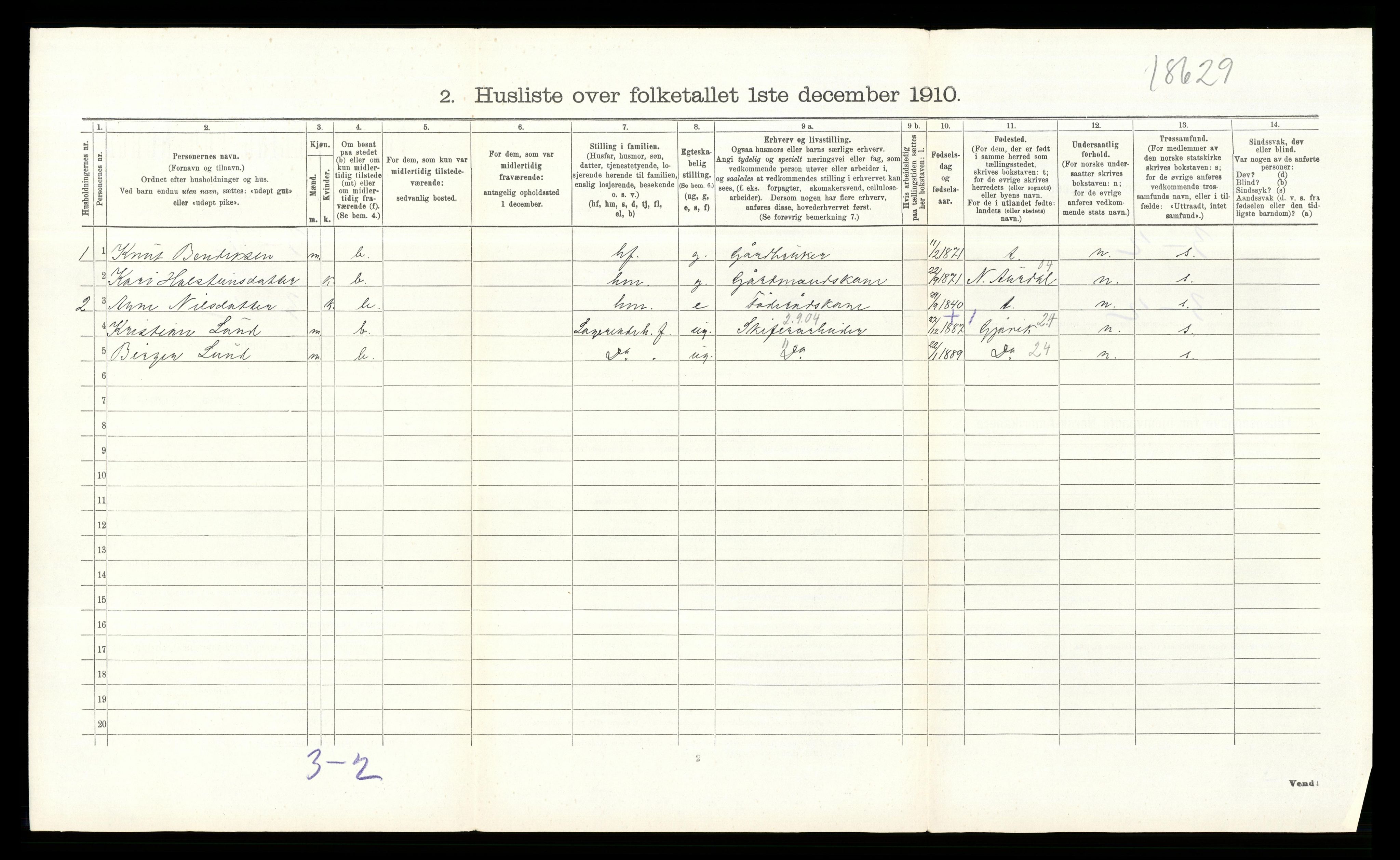 RA, Folketelling 1910 for 0544 Øystre Slidre herred, 1910, s. 167