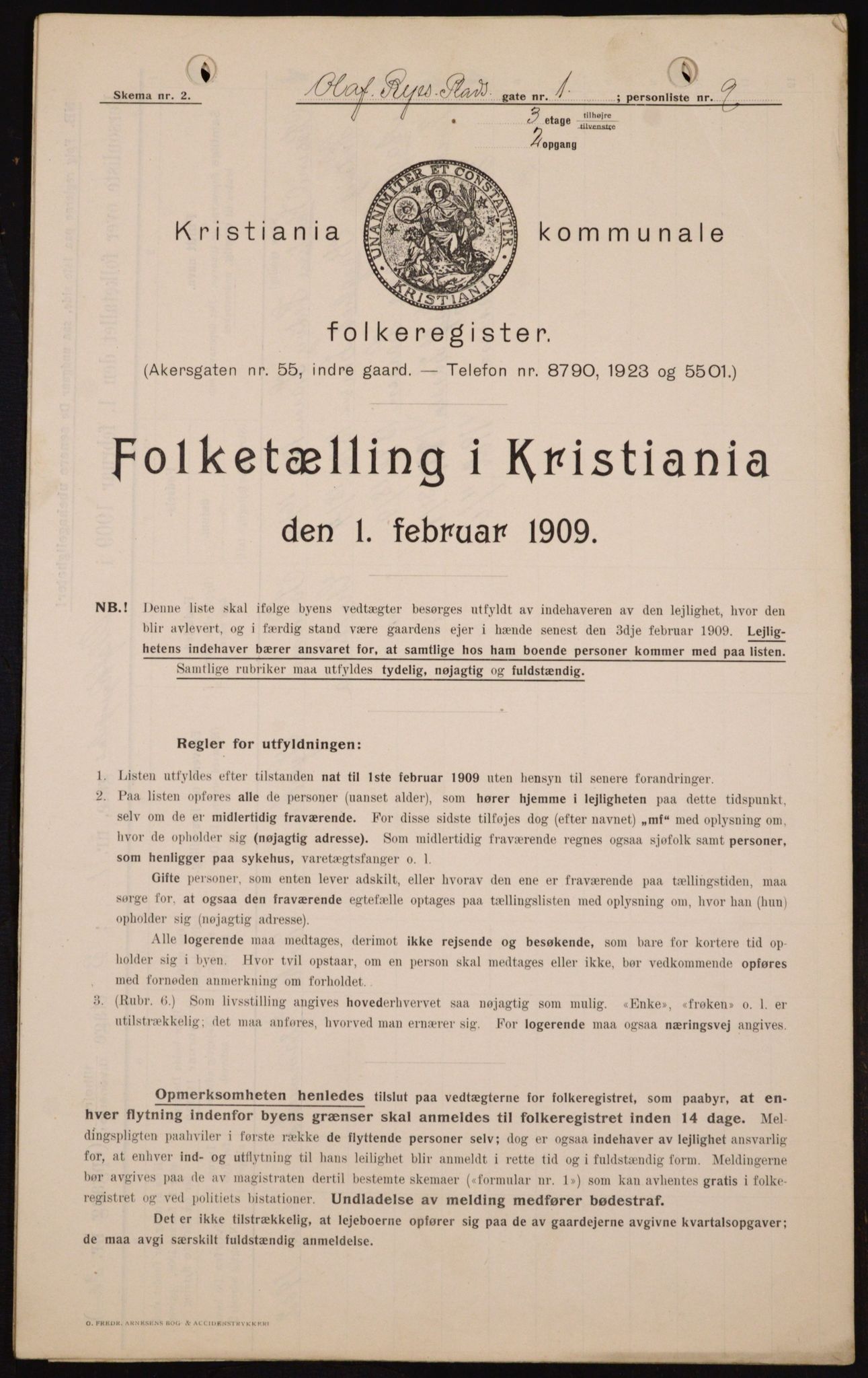 OBA, Kommunal folketelling 1.2.1909 for Kristiania kjøpstad, 1909, s. 67896