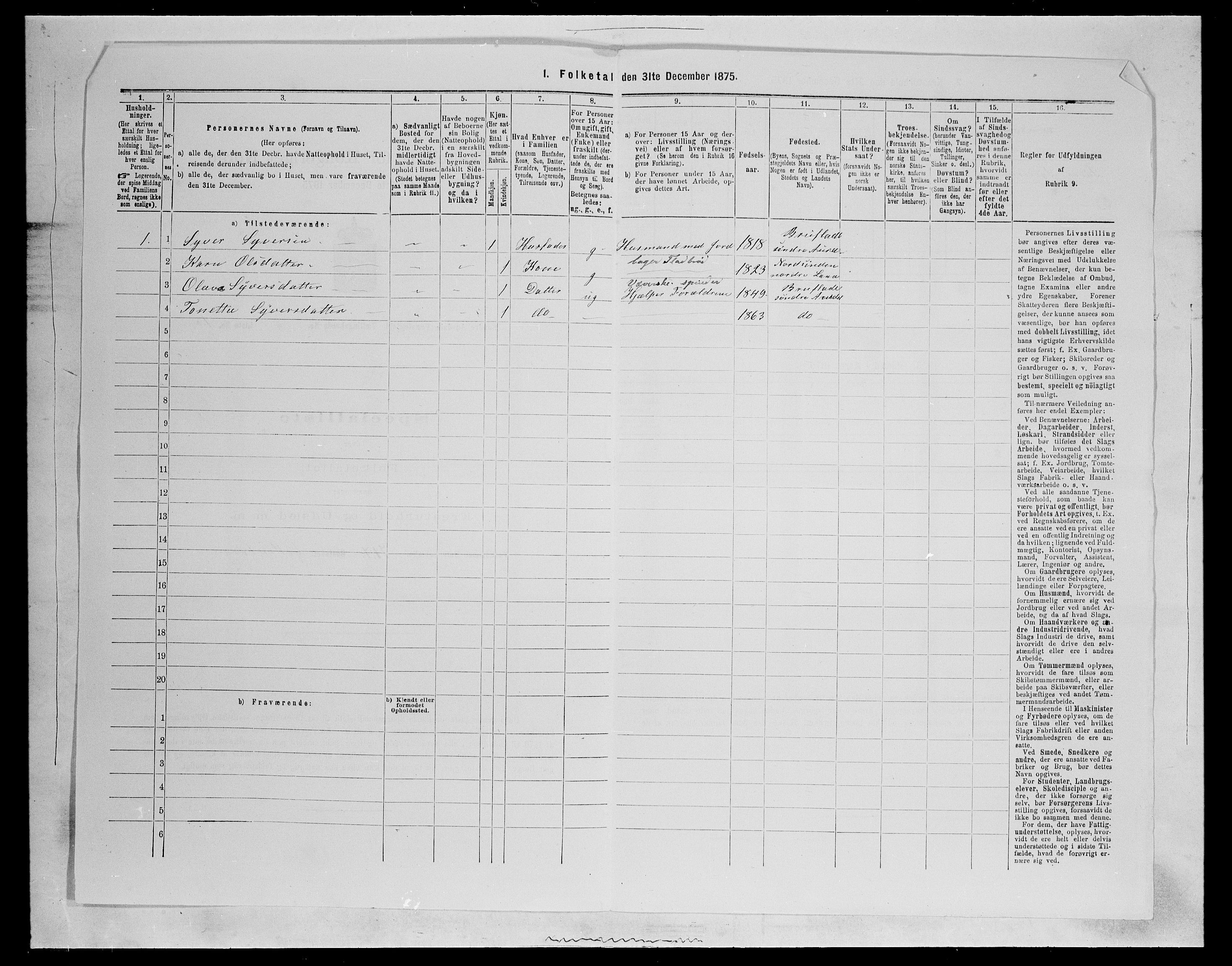 SAH, Folketelling 1875 for 0540P Sør-Aurdal prestegjeld, 1875, s. 1455