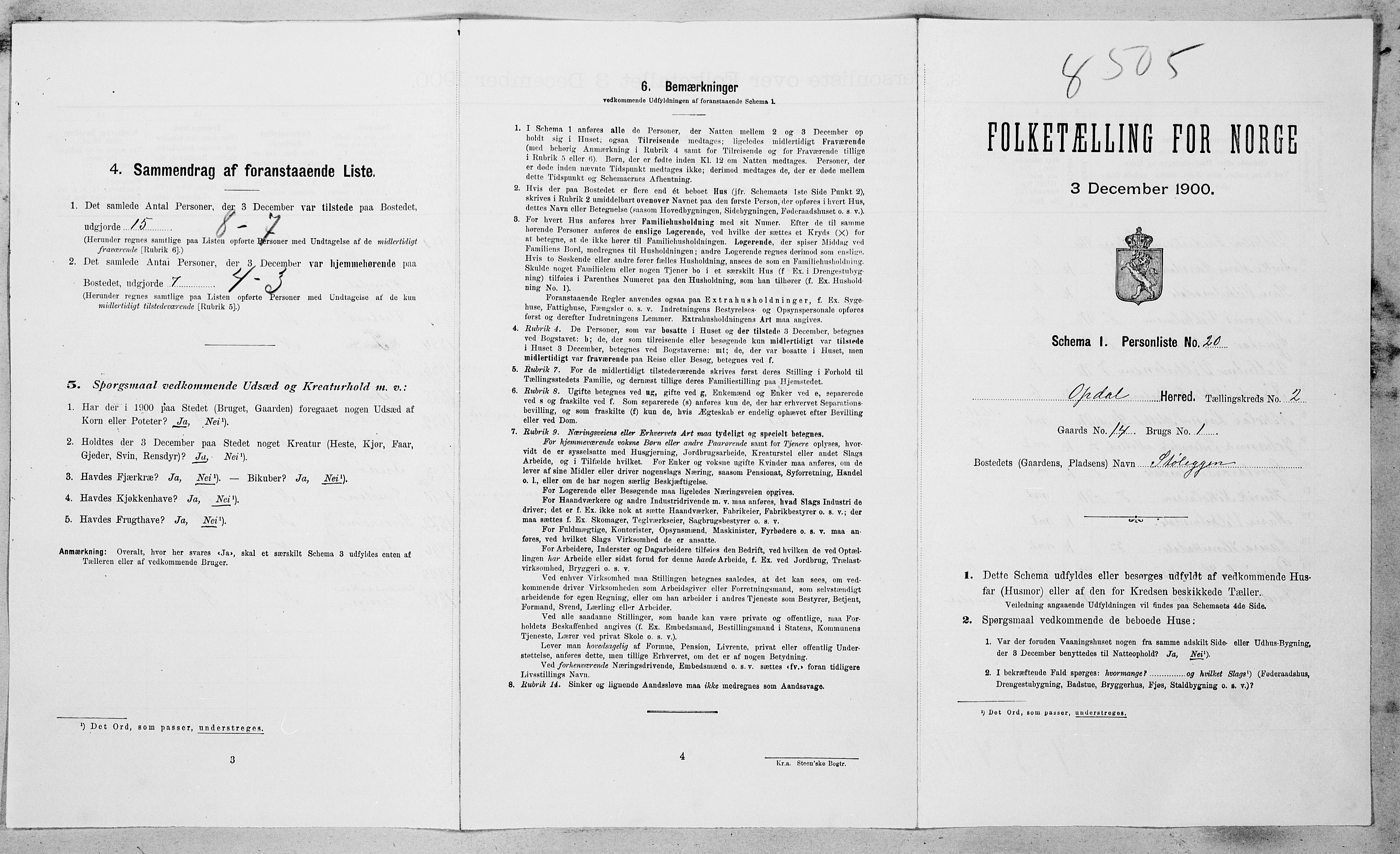 SAT, Folketelling 1900 for 1634 Oppdal herred, 1900, s. 222