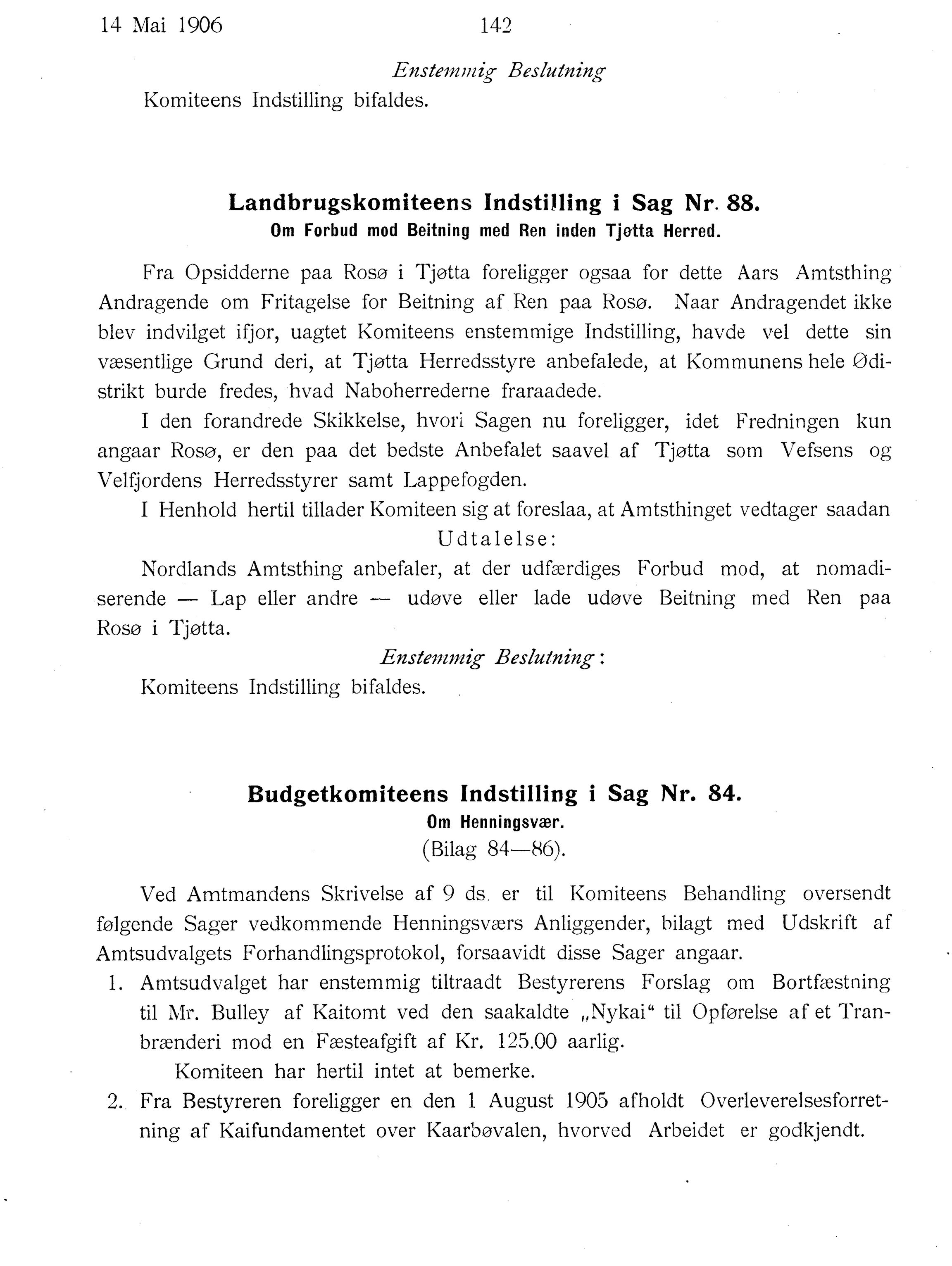 Nordland Fylkeskommune. Fylkestinget, AIN/NFK-17/176/A/Ac/L0029: Fylkestingsforhandlinger 1906, 1906