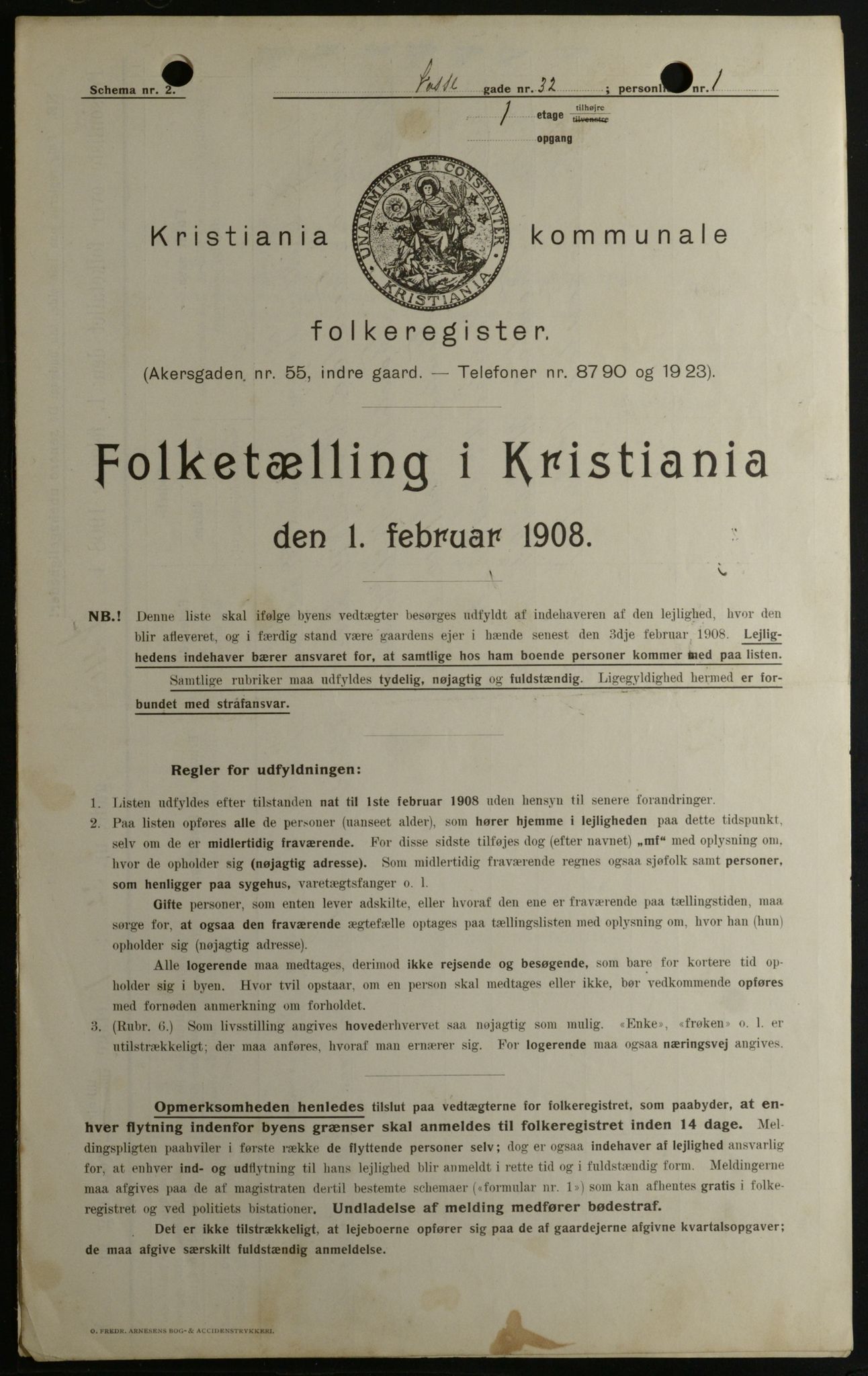 OBA, Kommunal folketelling 1.2.1908 for Kristiania kjøpstad, 1908, s. 112676