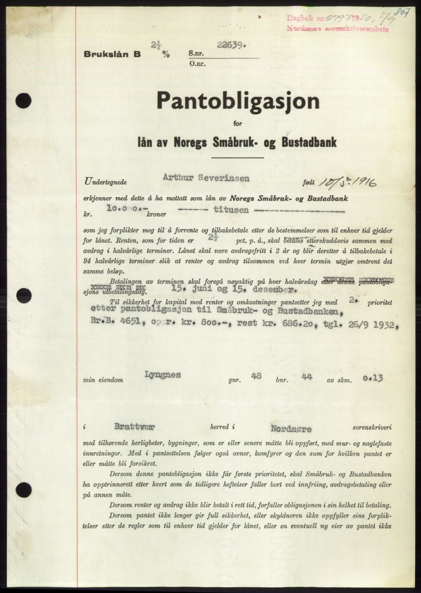 Nordmøre sorenskriveri, AV/SAT-A-4132/1/2/2Ca: Pantebok nr. B105, 1950-1950, Dagboknr: 2797/1950