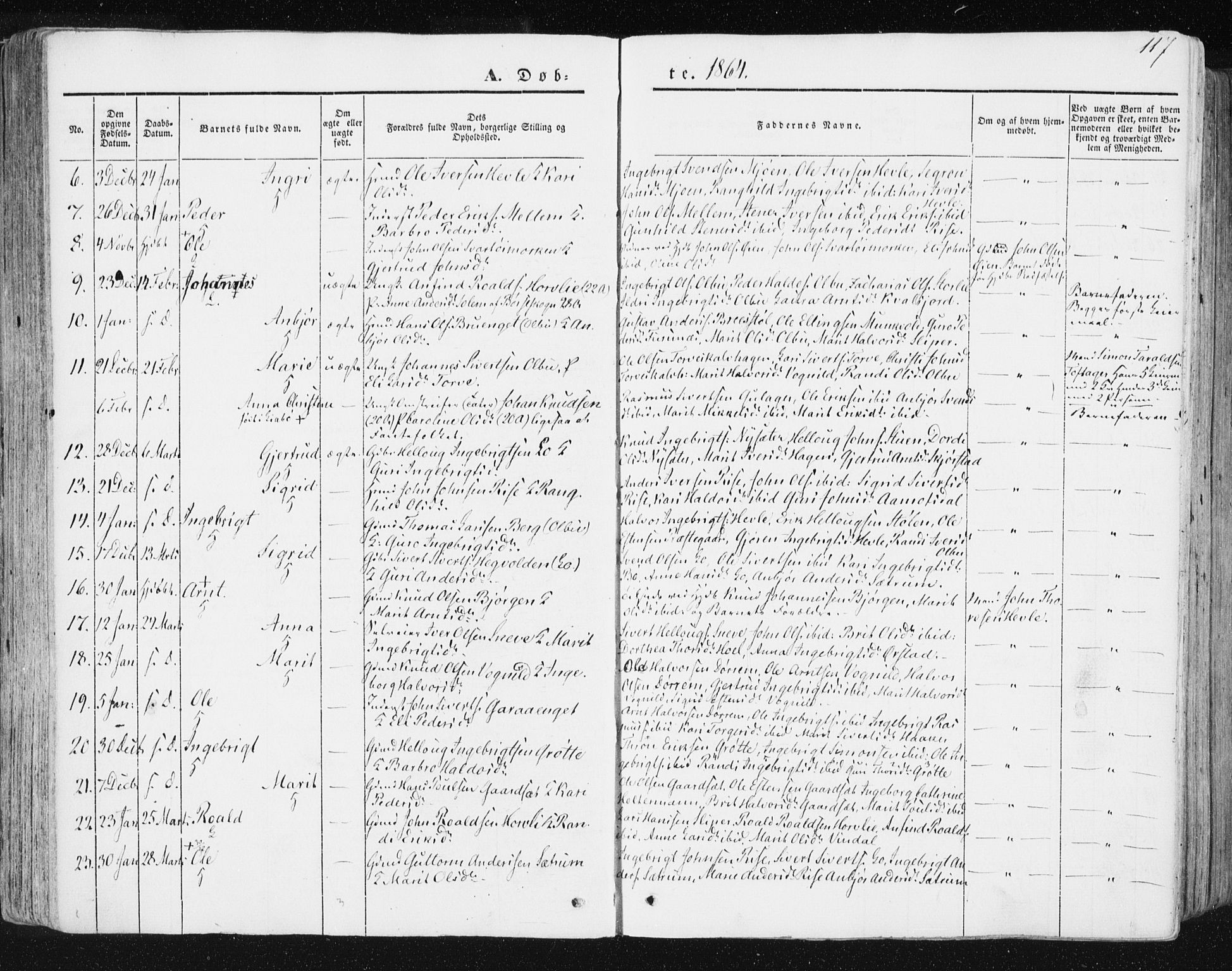 Ministerialprotokoller, klokkerbøker og fødselsregistre - Sør-Trøndelag, SAT/A-1456/678/L0899: Ministerialbok nr. 678A08, 1848-1872, s. 117