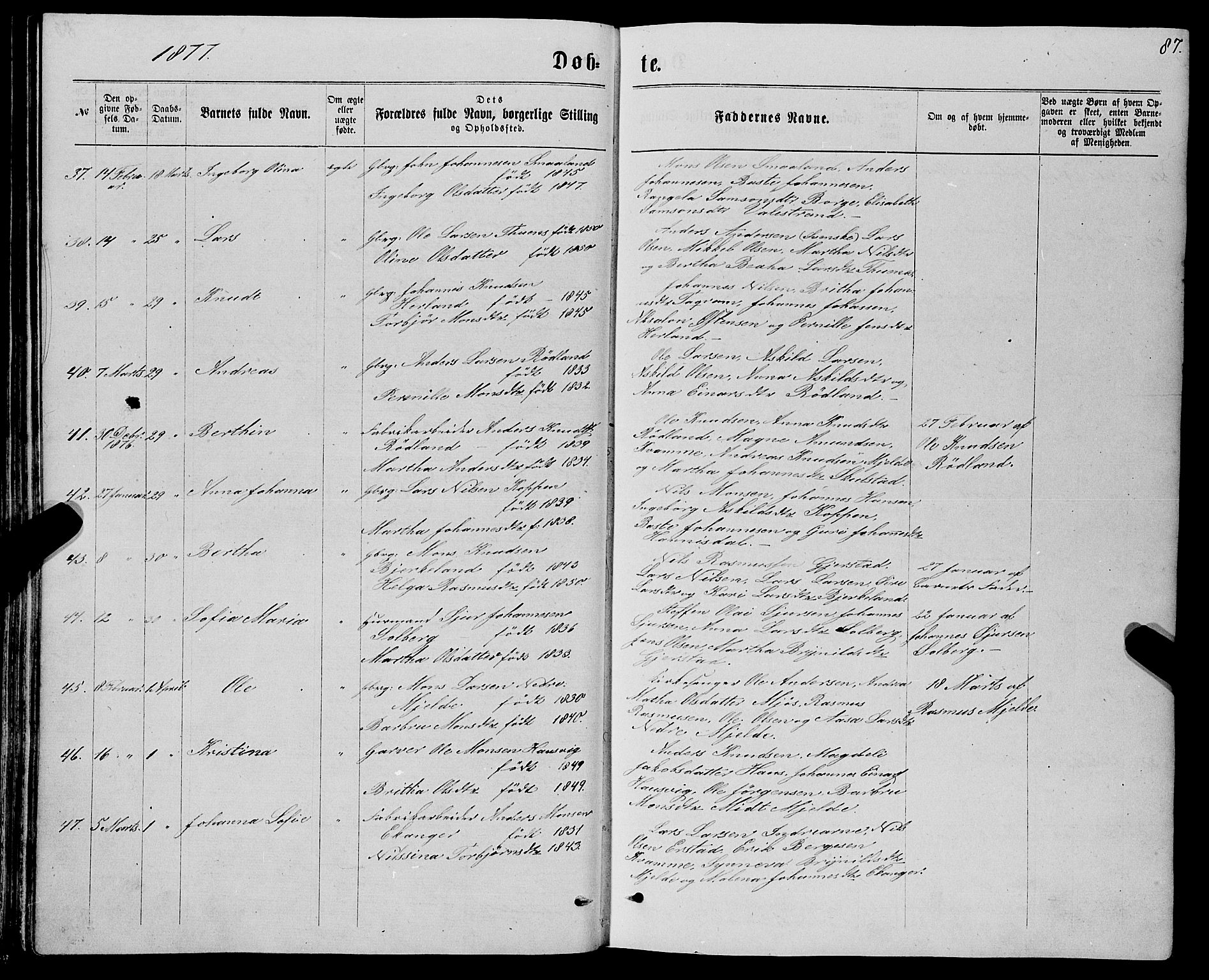 Haus sokneprestembete, AV/SAB-A-75601/H/Haa: Ministerialbok nr. A 18, 1871-1877, s. 87