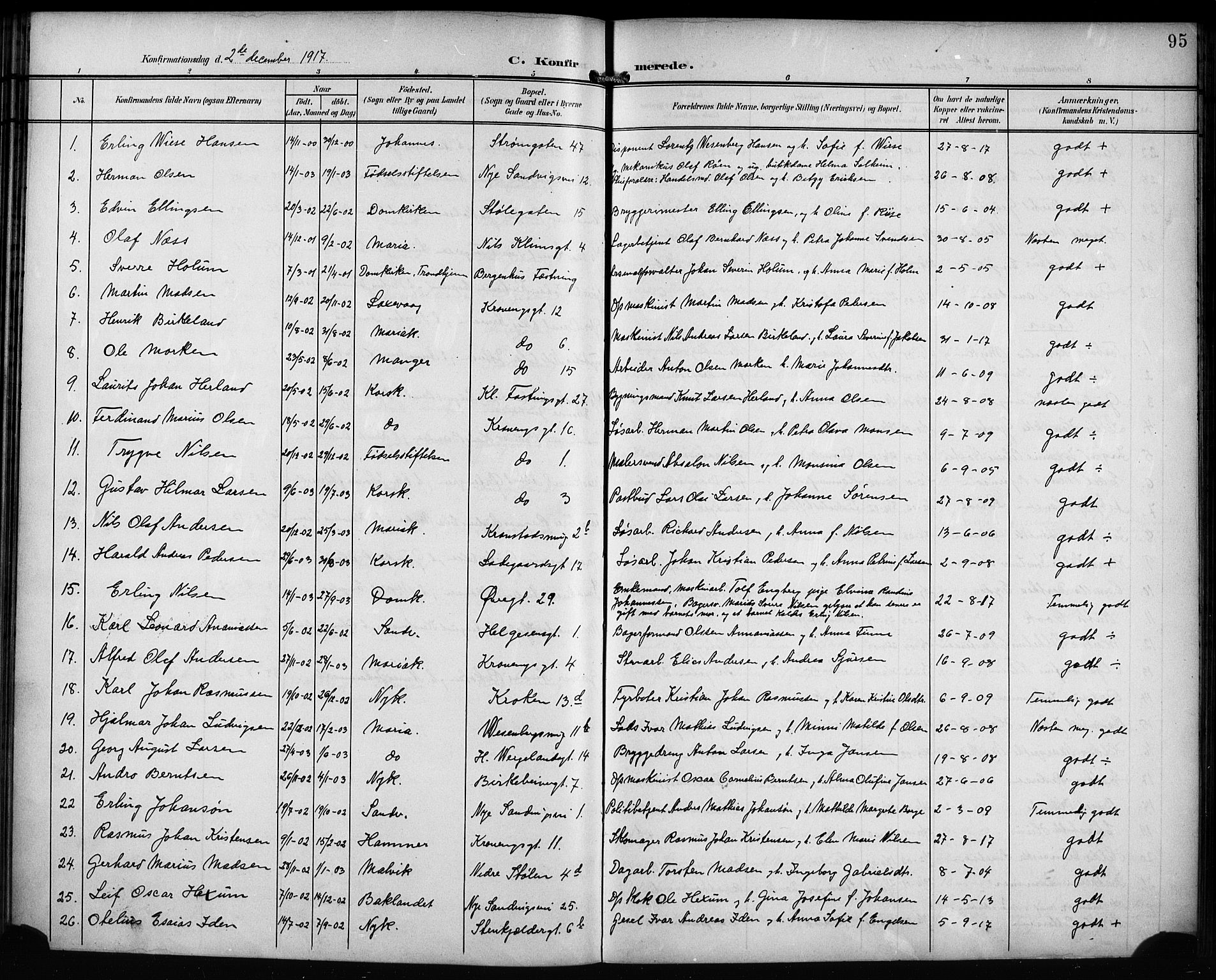 Mariakirken Sokneprestembete, AV/SAB-A-76901/H/Hab/L0009: Klokkerbok nr. A 9, 1901-1919, s. 95