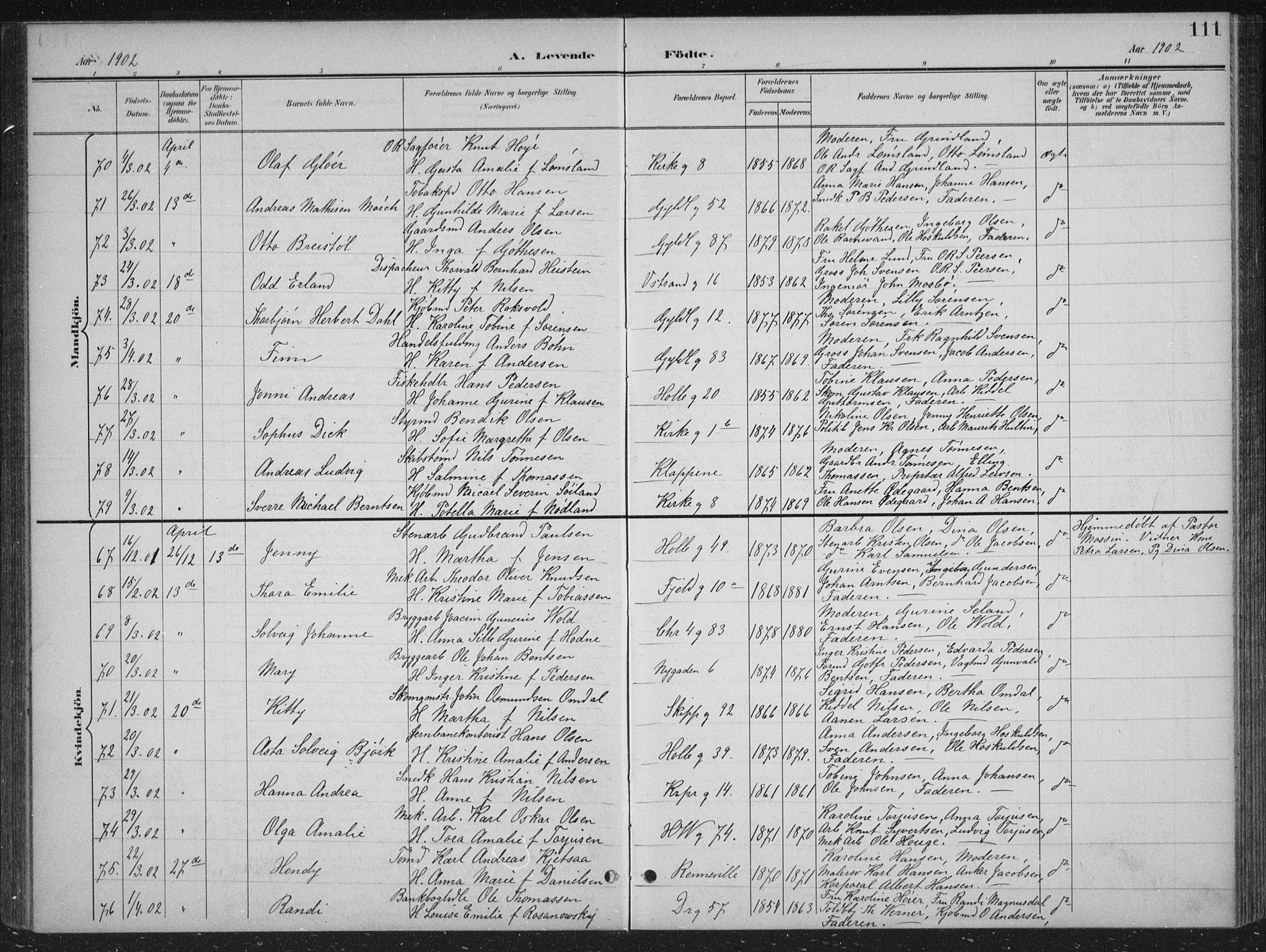 Kristiansand domprosti, AV/SAK-1112-0006/F/Fb/L0018: Klokkerbok nr. B 18, 1896-1905, s. 111