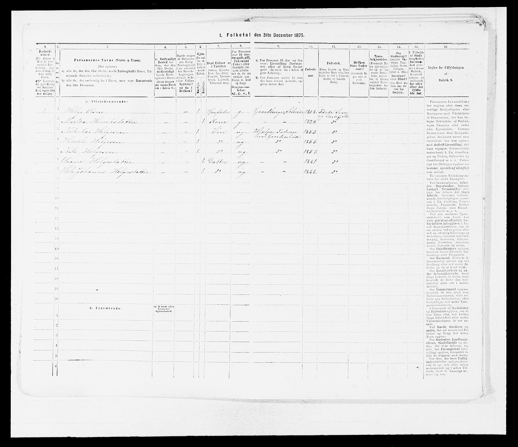 SAB, Folketelling 1875 for 1432P Førde prestegjeld, 1875, s. 611