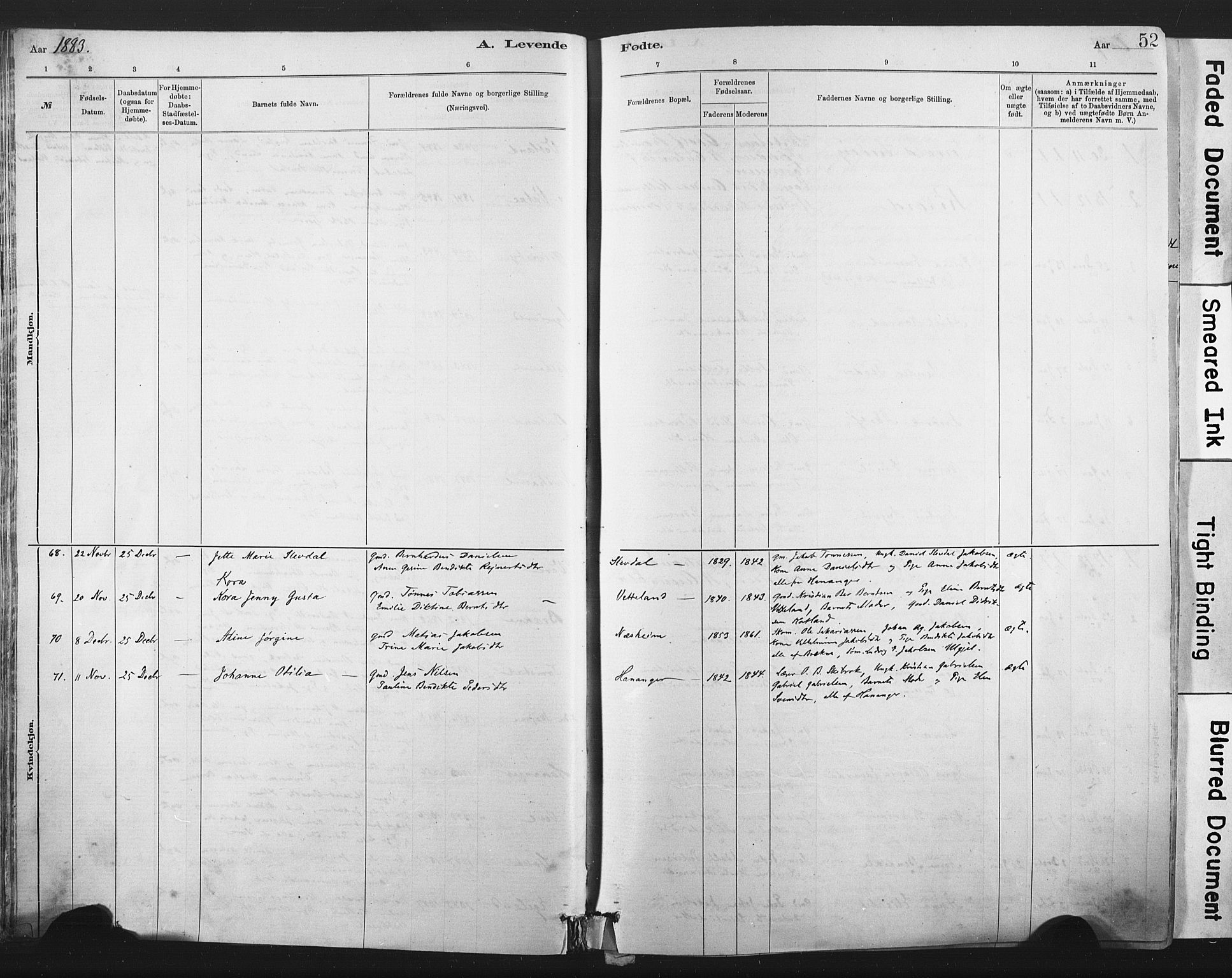 Lista sokneprestkontor, SAK/1111-0027/F/Fa/L0012: Ministerialbok nr. A 12, 1879-1903, s. 52