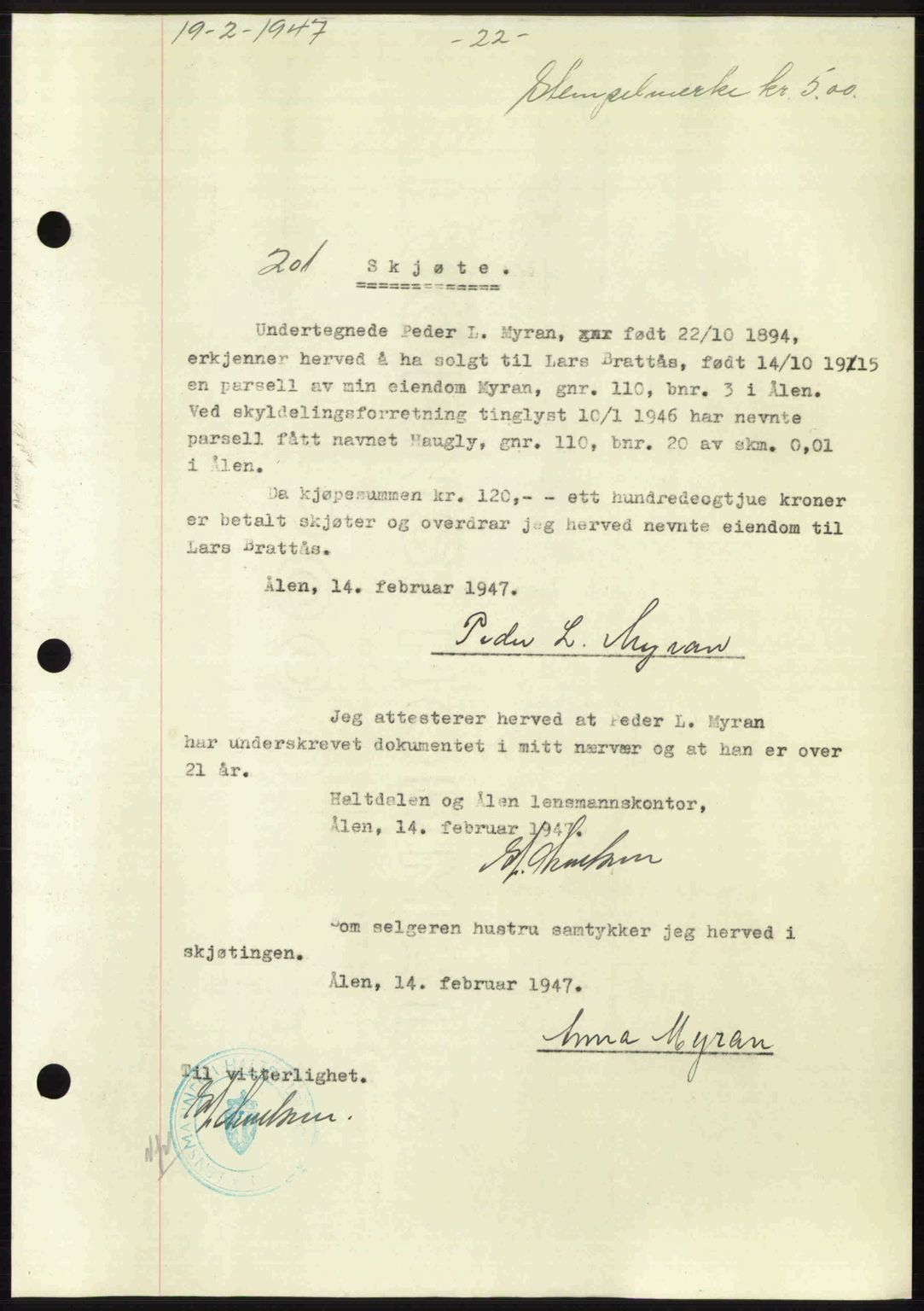 Gauldal sorenskriveri, SAT/A-0014/1/2/2C: Pantebok nr. A3, 1947-1947, Dagboknr: 201/1947