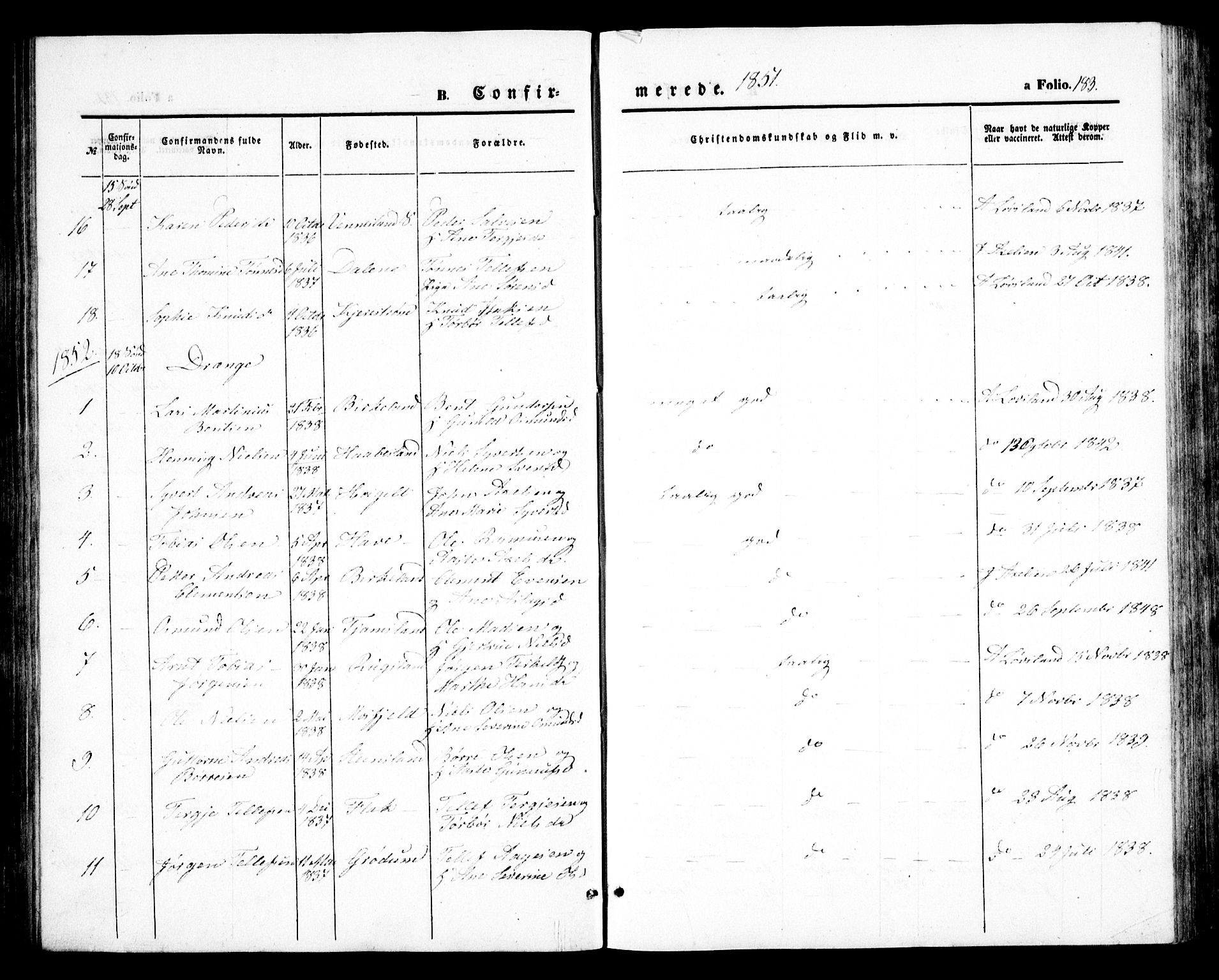 Birkenes sokneprestkontor, SAK/1111-0004/F/Fb/L0002: Klokkerbok nr. B 2, 1849-1876, s. 183
