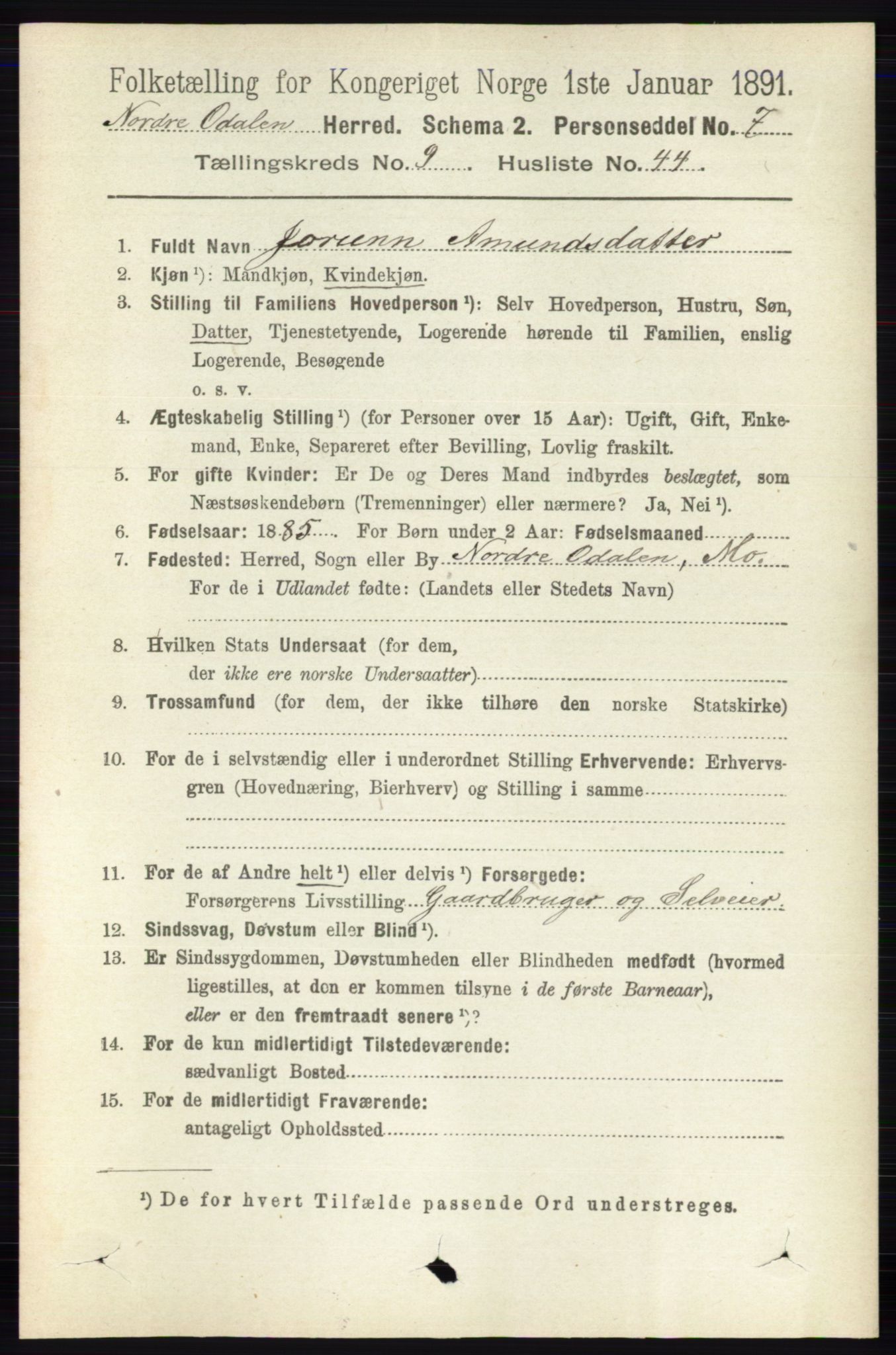 RA, Folketelling 1891 for 0418 Nord-Odal herred, 1891, s. 4275