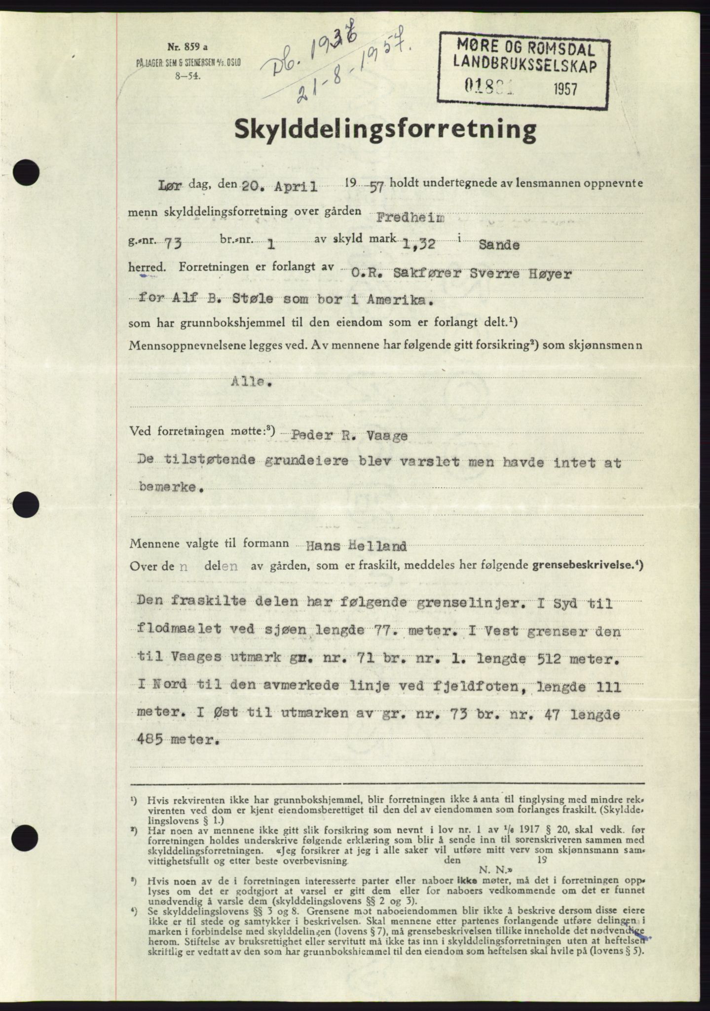 Søre Sunnmøre sorenskriveri, SAT/A-4122/1/2/2C/L0107: Pantebok nr. 33A, 1957-1957, Dagboknr: 1936/1957