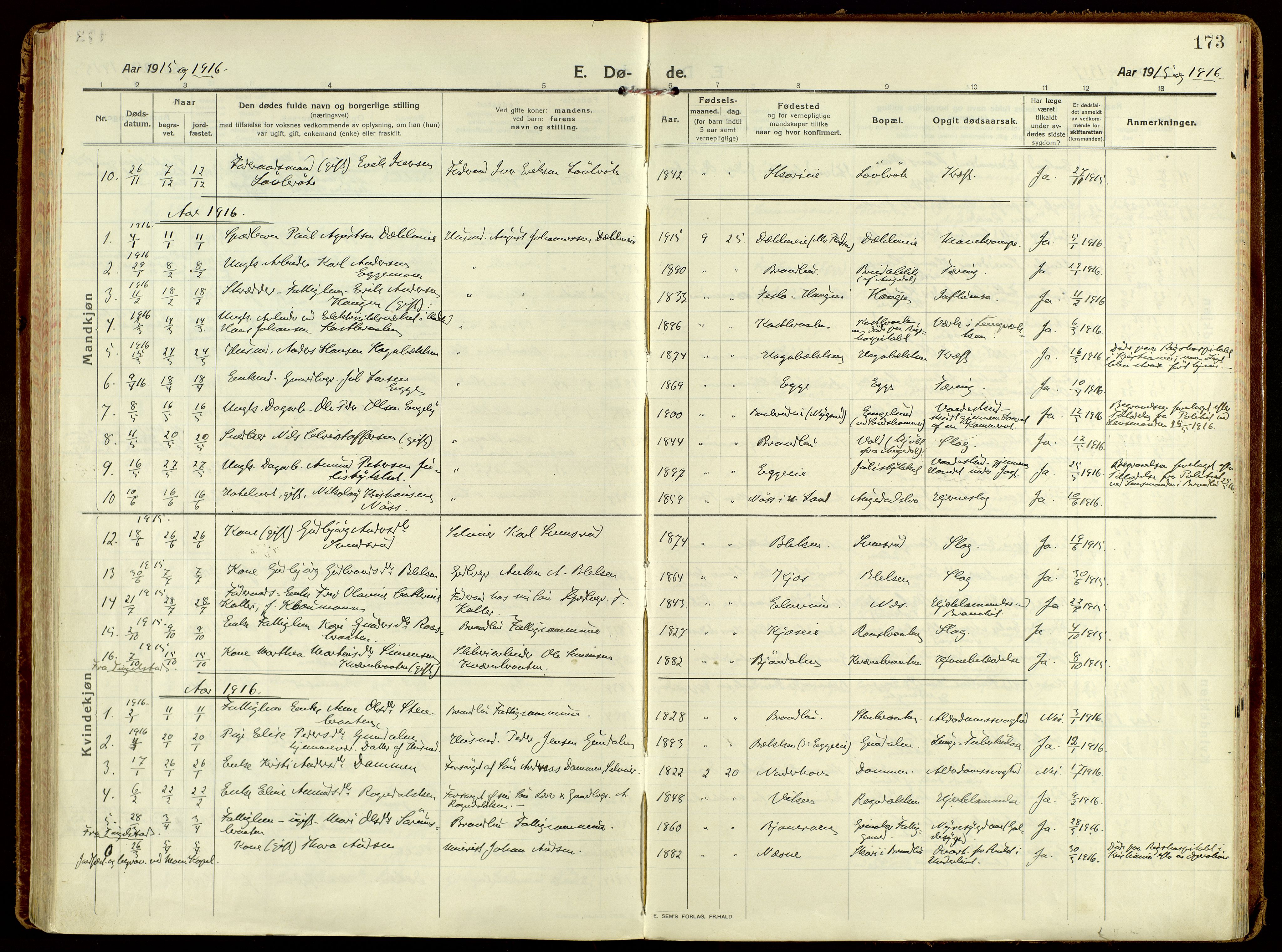 Brandbu prestekontor, AV/SAH-PREST-114/H/Ha/Haa/L0004: Ministerialbok nr. 4, 1913-1923, s. 173