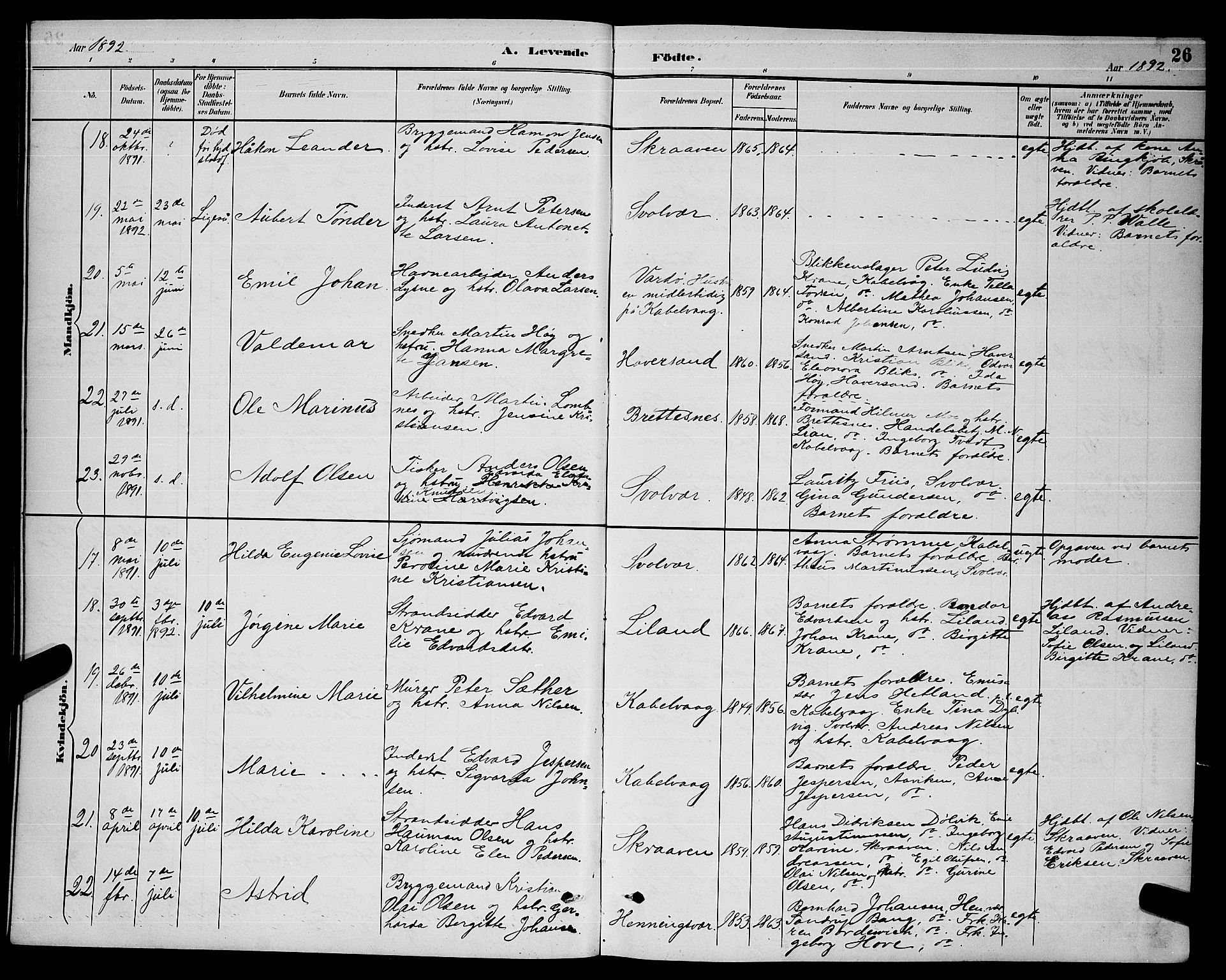 Ministerialprotokoller, klokkerbøker og fødselsregistre - Nordland, AV/SAT-A-1459/874/L1077: Klokkerbok nr. 874C06, 1891-1900, s. 26