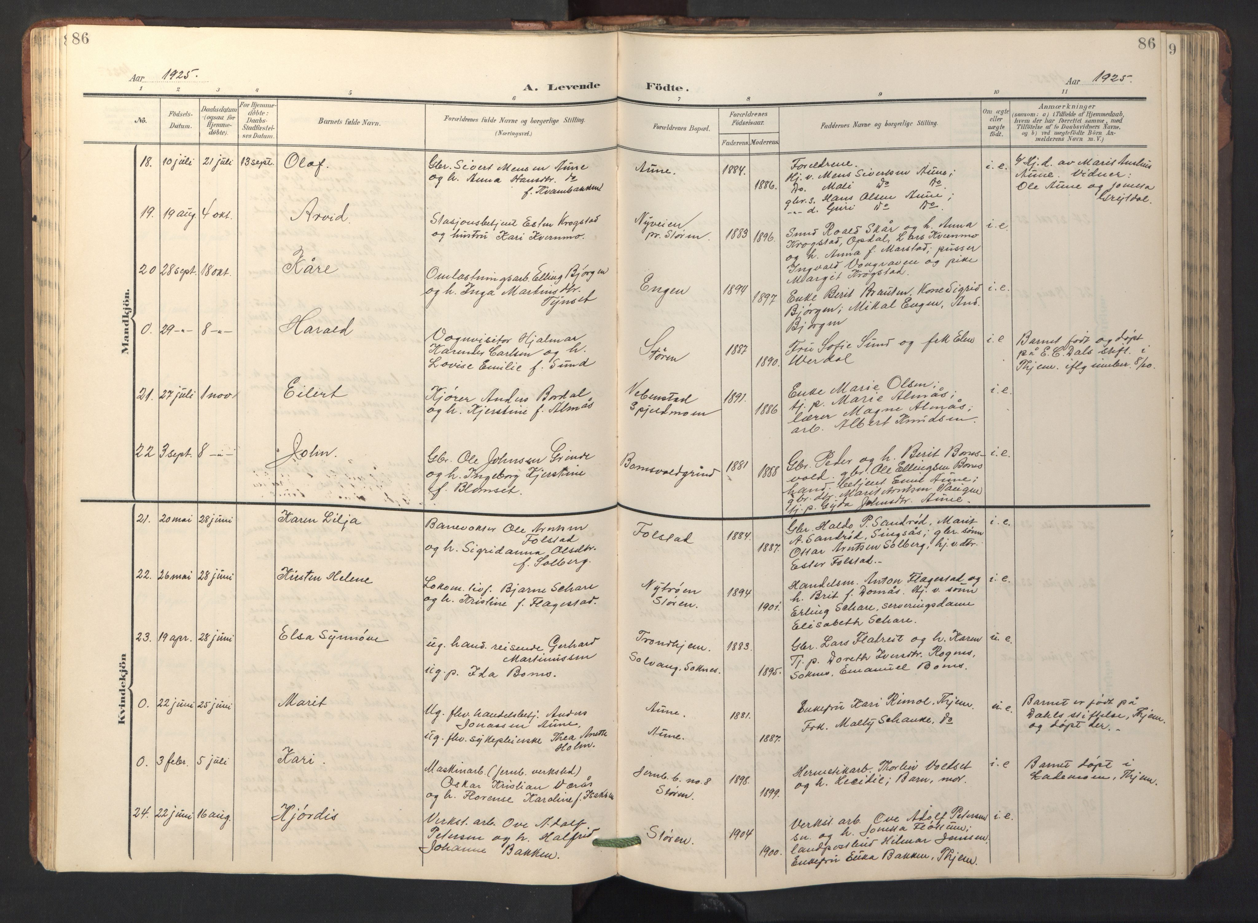 Ministerialprotokoller, klokkerbøker og fødselsregistre - Sør-Trøndelag, AV/SAT-A-1456/687/L1019: Klokkerbok nr. 687C03, 1904-1931, s. 86