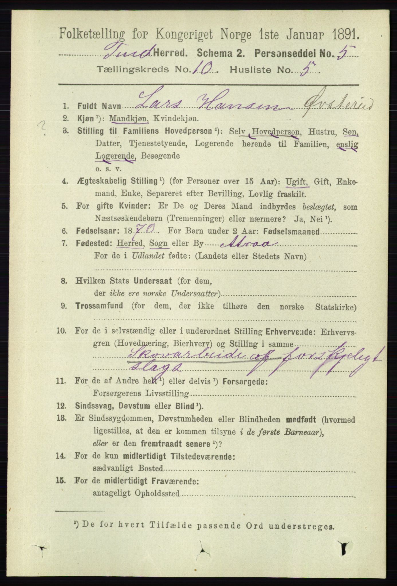 RA, Folketelling 1891 for 0826 Tinn herred, 1891, s. 2000