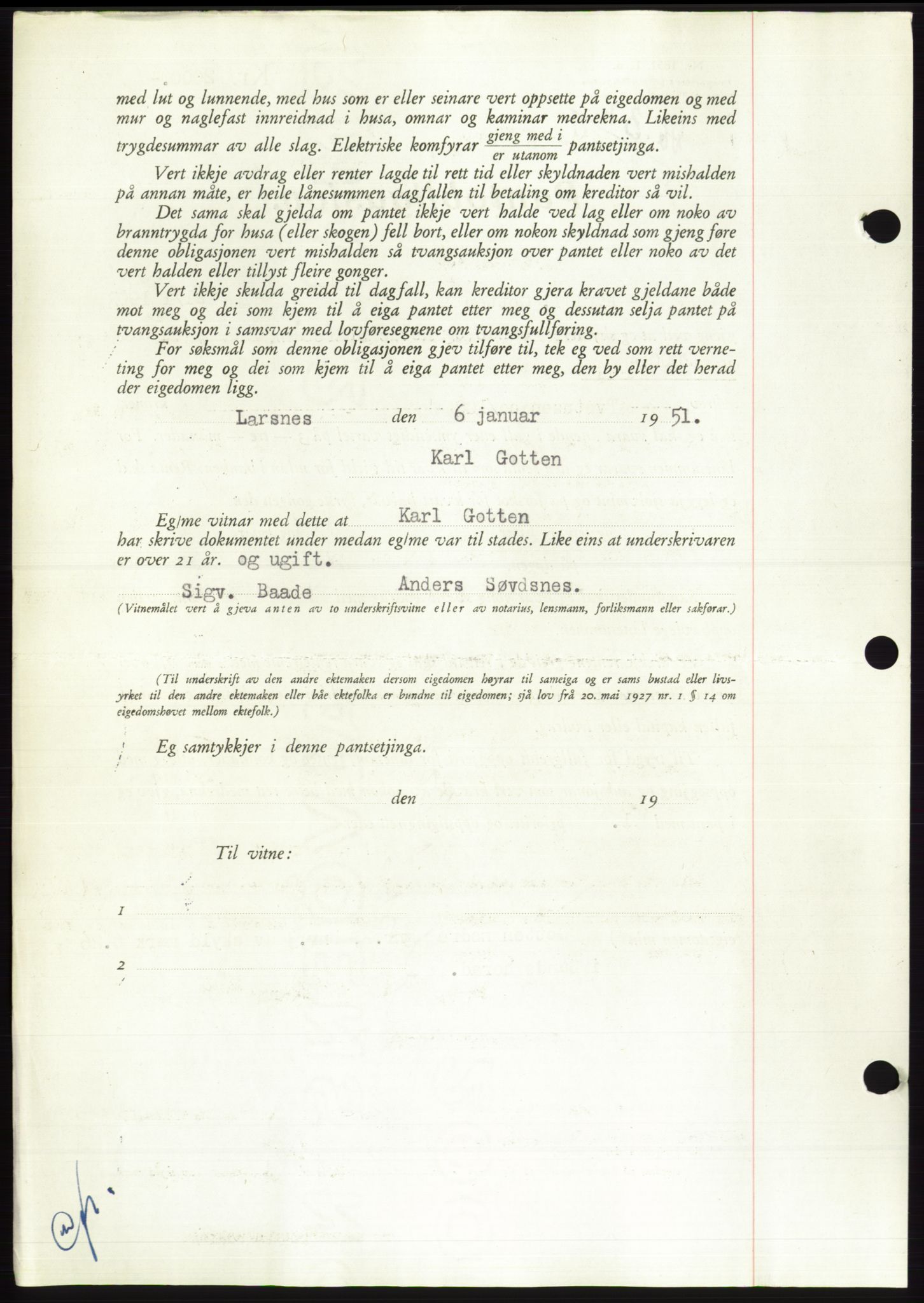 Søre Sunnmøre sorenskriveri, AV/SAT-A-4122/1/2/2C/L0119: Pantebok nr. 7B, 1950-1951, Dagboknr: 37/1951