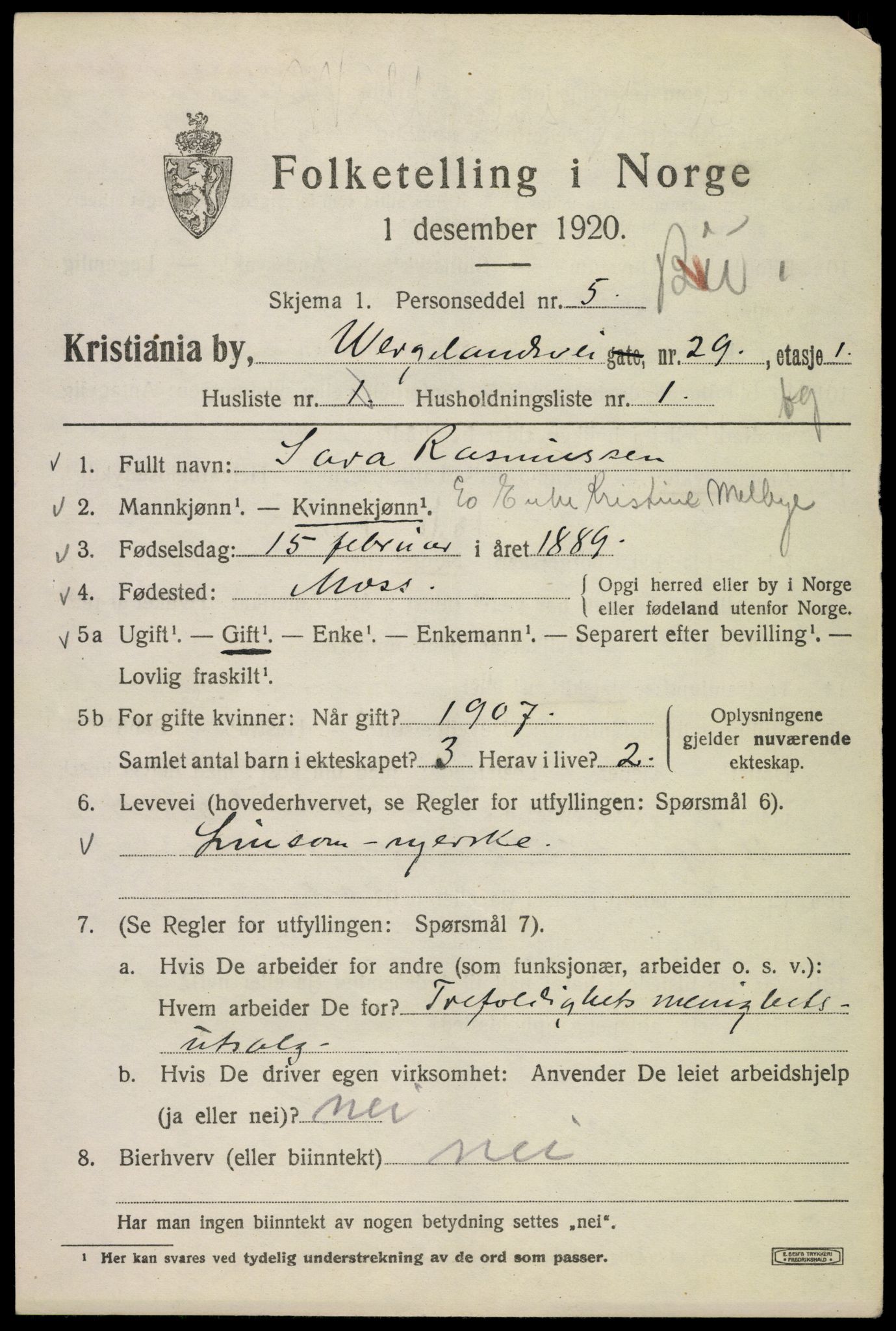 SAO, Folketelling 1920 for 0301 Kristiania kjøpstad, 1920, s. 651593