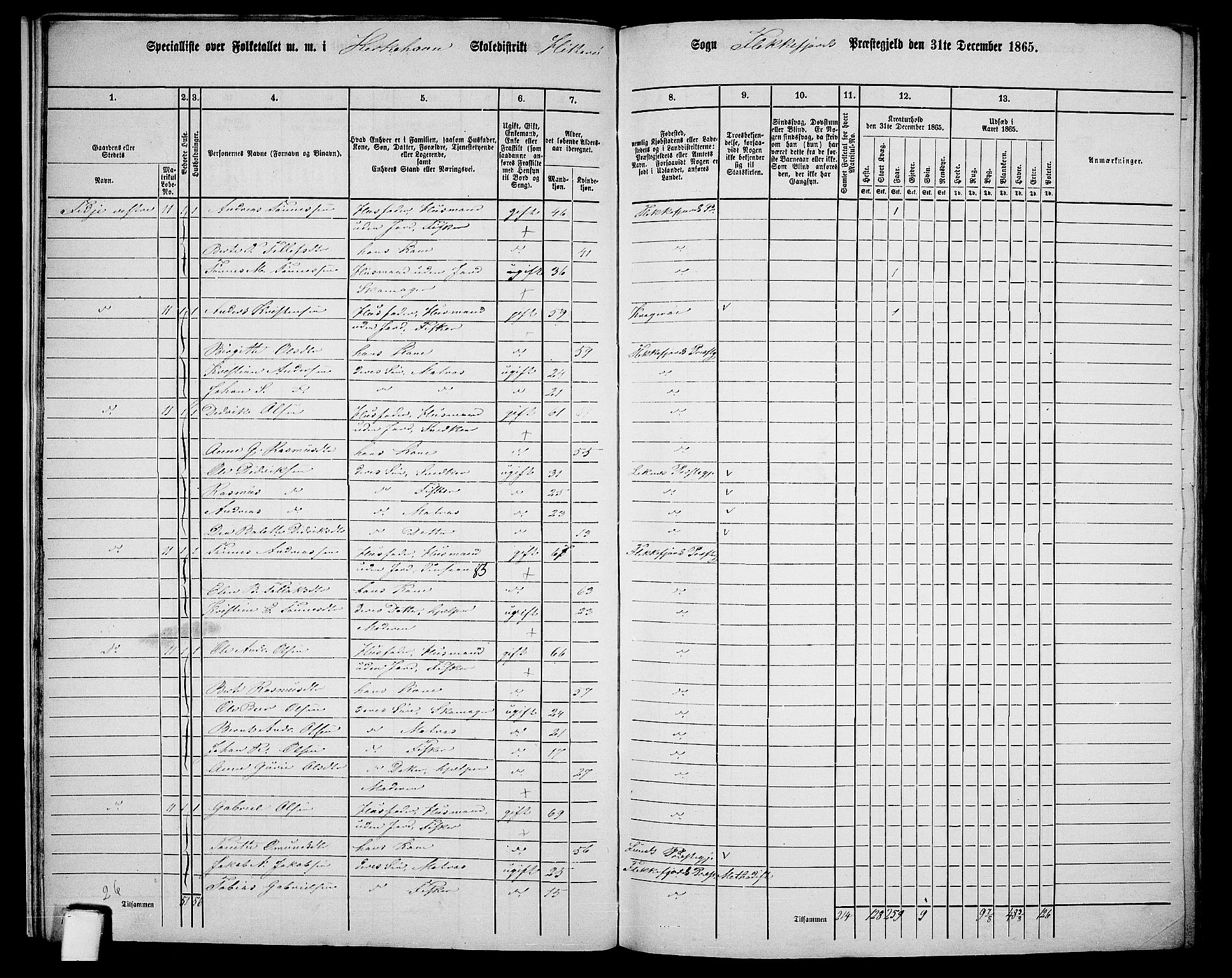 RA, Folketelling 1865 for 1042L Flekkefjord prestegjeld, Nes sokn og Hidra sokn, 1865, s. 19