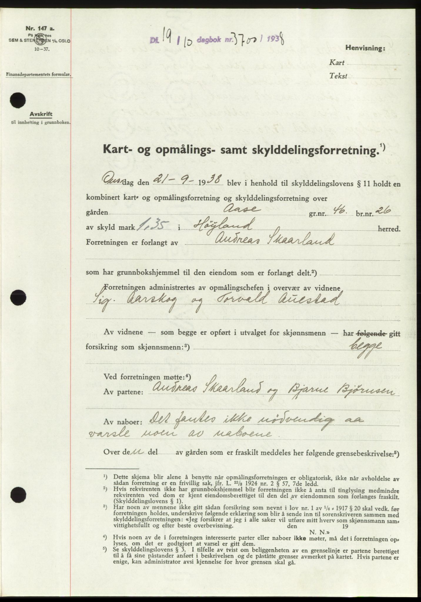 Jæren sorenskriveri, SAST/A-100310/03/G/Gba/L0072: Pantebok, 1938-1938, Dagboknr: 3700/1938