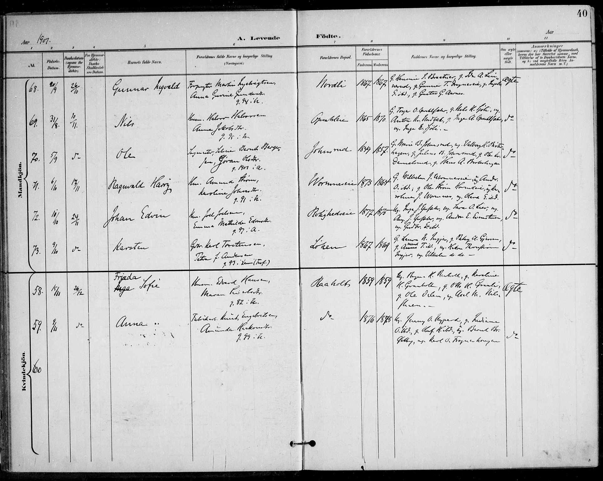Nes prestekontor Kirkebøker, AV/SAO-A-10410/F/Fa/L0011: Ministerialbok nr. I 11, 1899-1918, s. 40